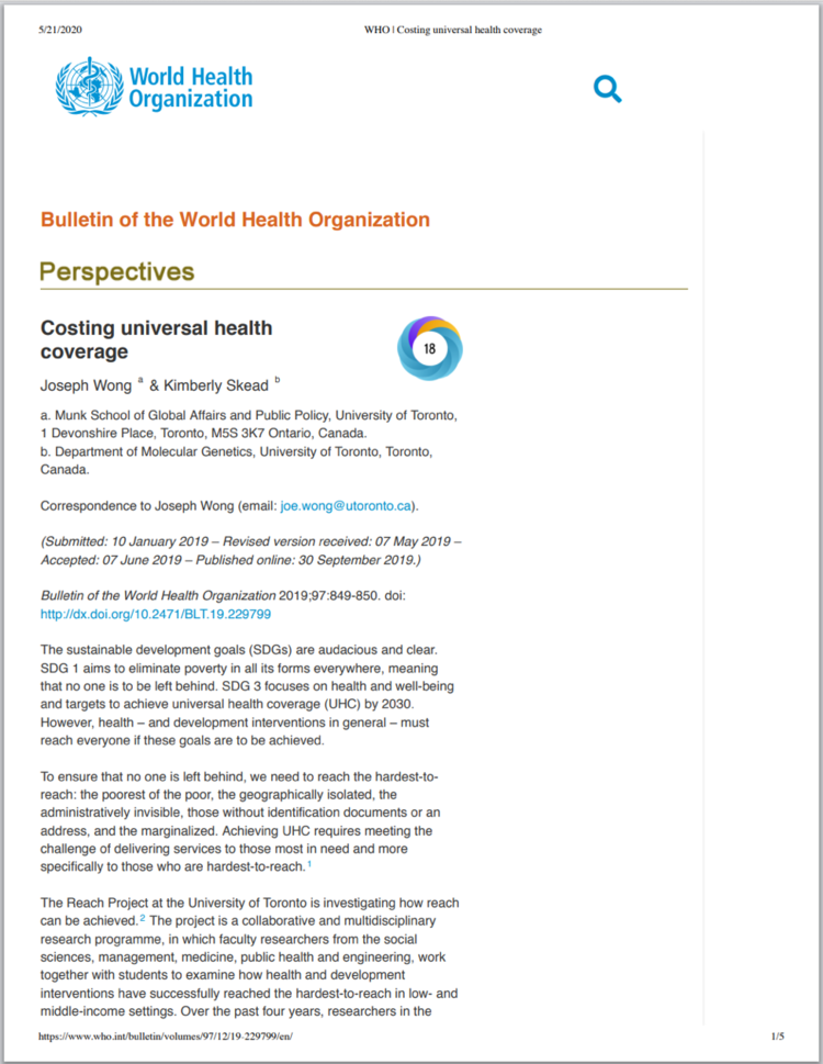 Costing universal health coverage