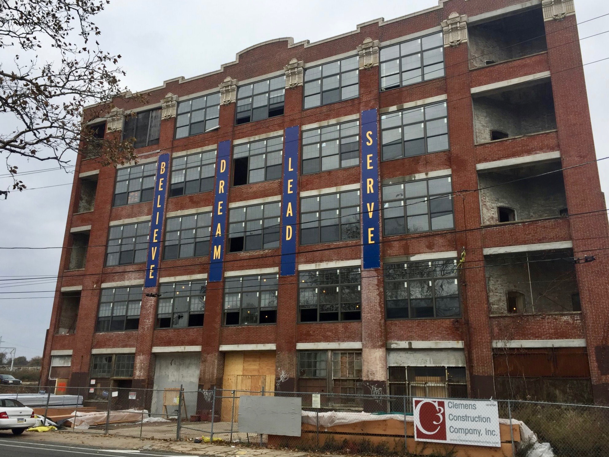   Street view of the A. Mecky Co. Tricycle Factory in the beginning stages of our restoration project.&nbsp;  