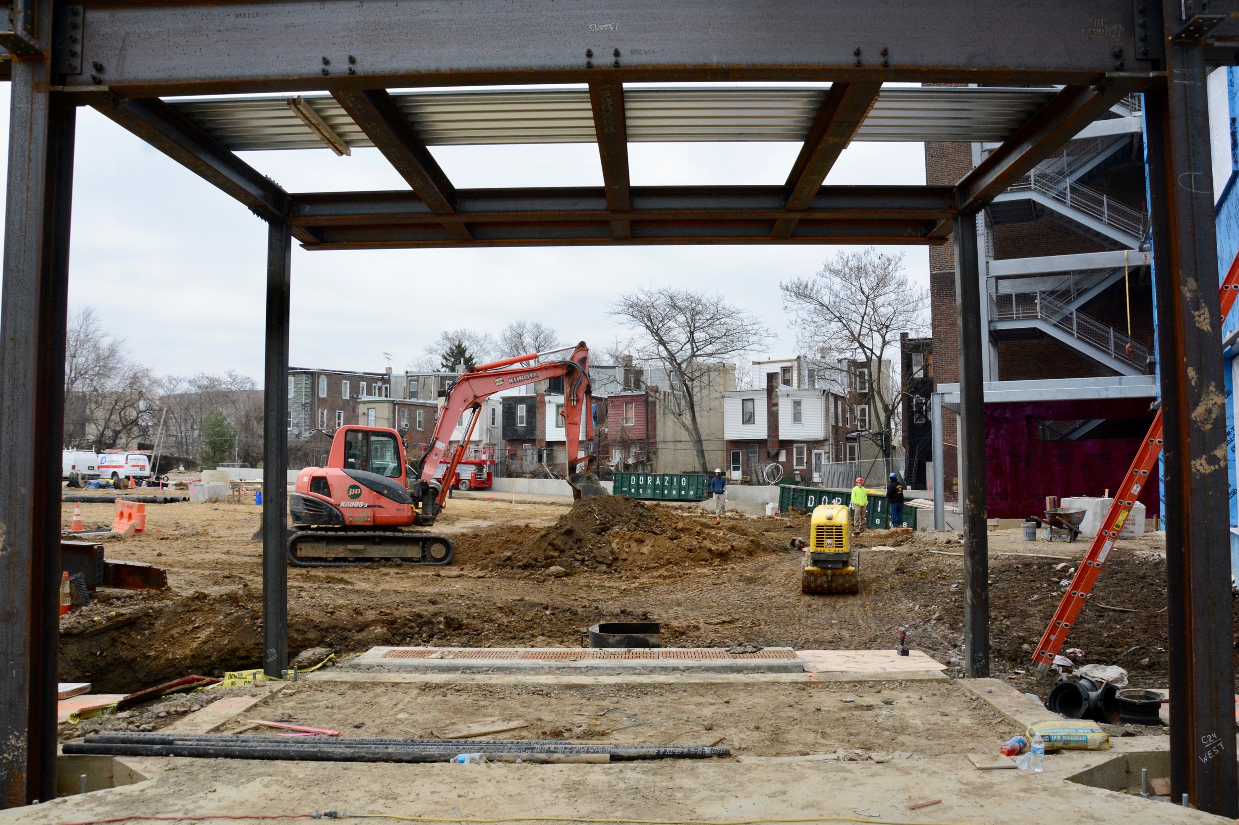 Entry vestibule from the courtyard to the gym lobby