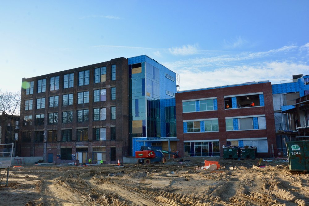 Rear view of school from parking lot