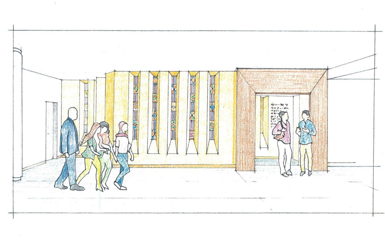 A drawing of the chapel entranceway by architect Eric Trainer of Bernardon. 