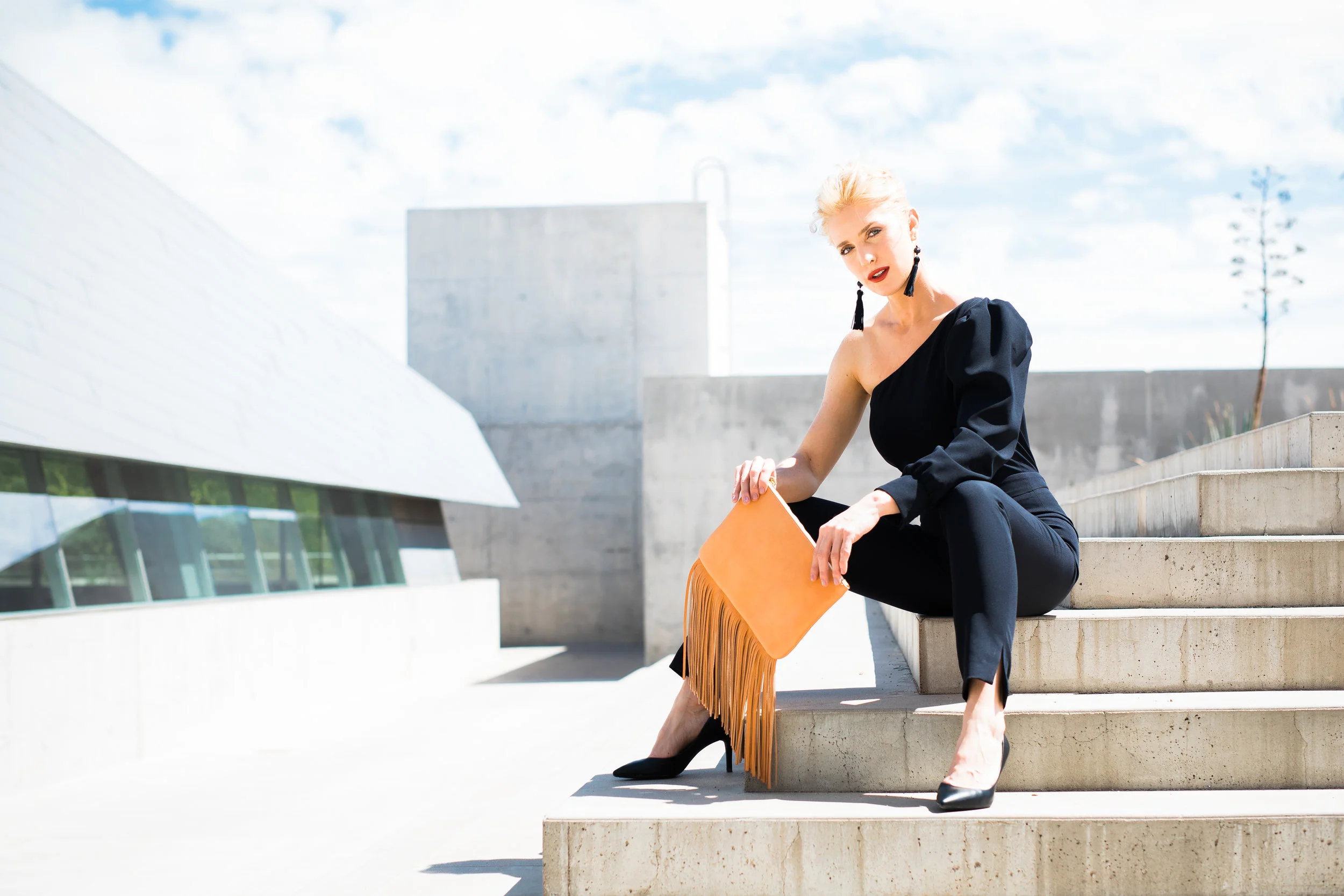 bara leather fringe clutch in natural