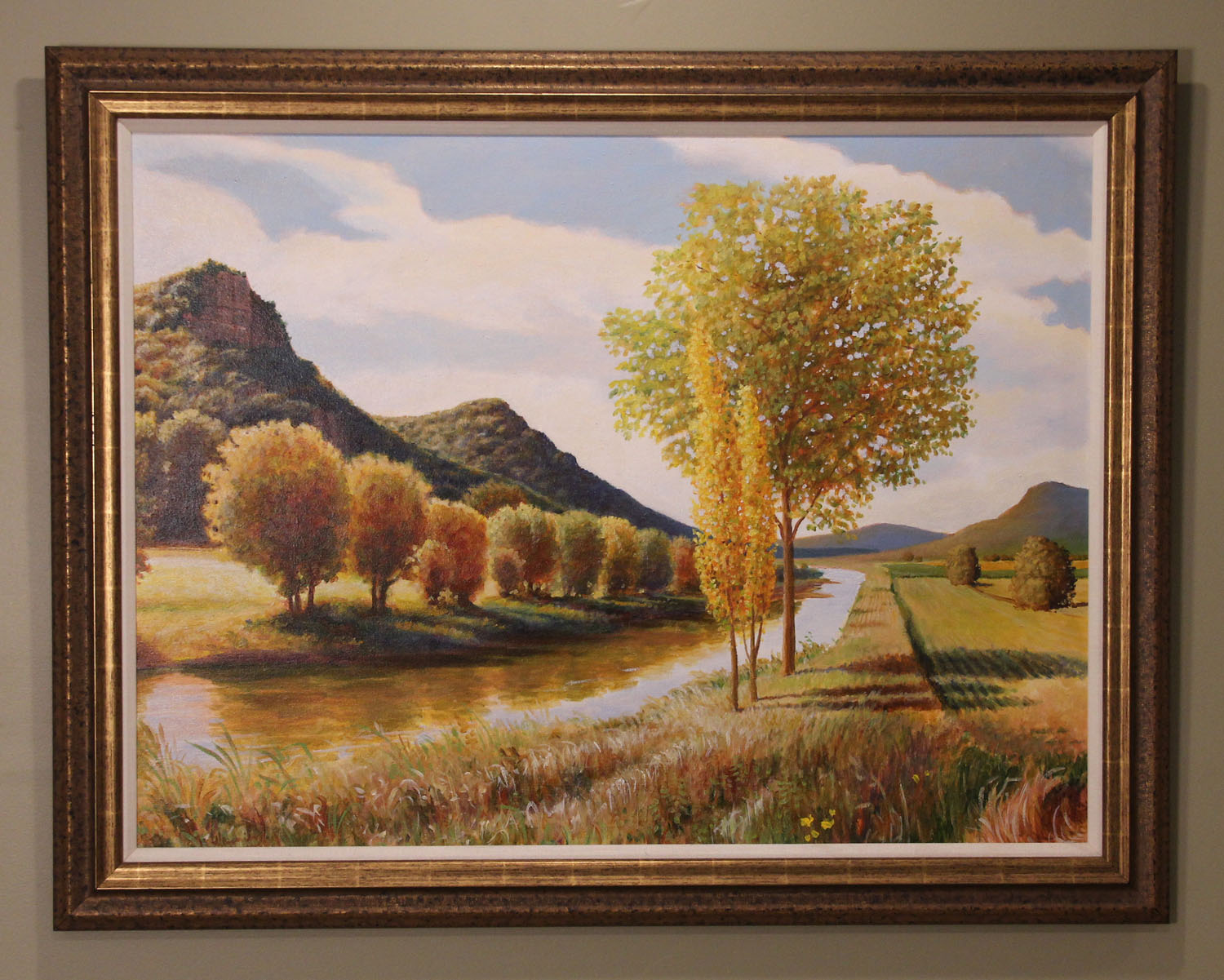 Big Sandy Creek This painting was titled by my friend Larry Winn (Winn Devon, Grand Image) because it reminded him of a stream in Montana, near where he grew up. In real life this is a scene from the North Branch of the Iowa River, close to where it flows into the Mississippi - Iowa on the left, Minnesota on the right. Posters of this painting are sold in galleries and frame shops around the world. Here's your chance to own the original! Canvas: 40" x 30" | Frame: 46.5" x 36.5" NOT AVAILABLE