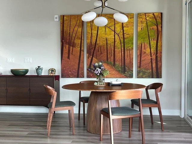 Sylvan Glen landscape painting by Stephen Henning installed in a private Seattle residence dining room