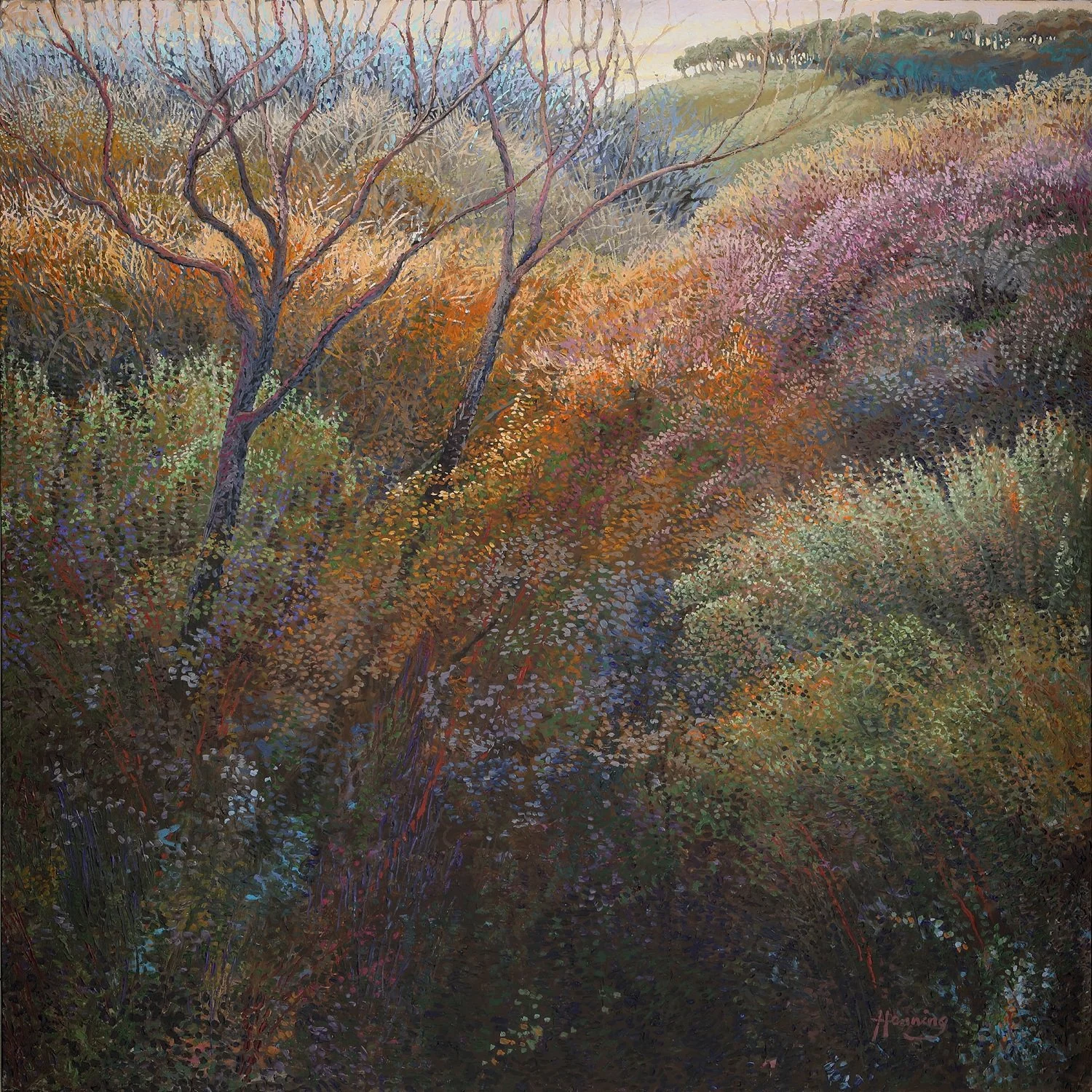 Vernal Spectrum by Stephen Henning, large-scale contemporary landscape painting of spring wildflowers and rolling hills, acrylic on canvas