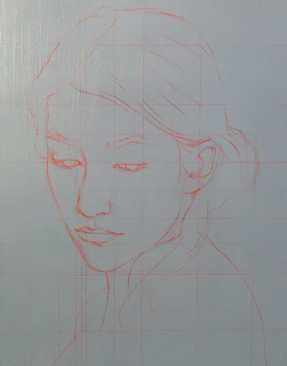 preliminary sketch on grey gesso