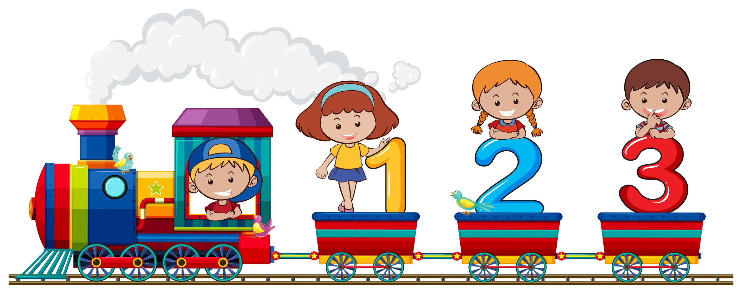 Children and number on the train