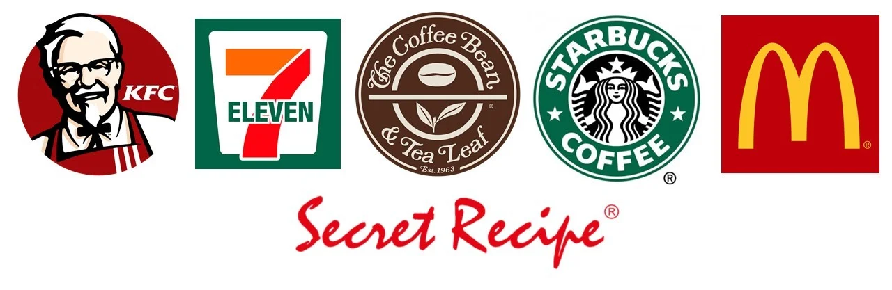 (From left: KFC, 7-Eleven, The Coffee Bean, Starbucks, McDonald's, Secret Recipe)