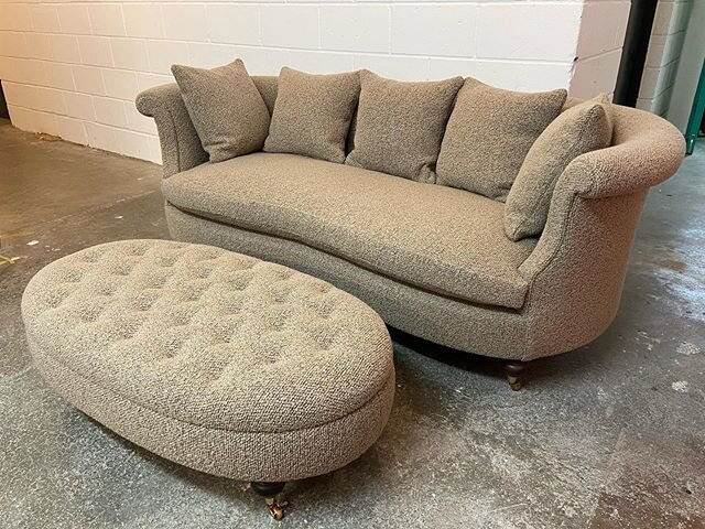 Boucl&eacute; by @butefabrics all over this sofa and now matching footstool #boucl&eacute; #sofa #bute #upholstery #leyton #eastlondon #interiors