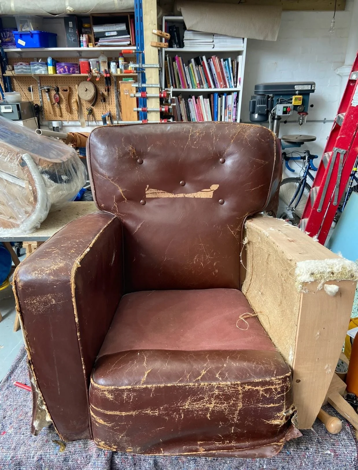 This chair was given to me years ago by my dear friend @emmacorrall and had been waiting to be given a new lease of life. I&rsquo;ve finally had the time to fully reupholster it from the frame up and it&rsquo;s happily living in my (unfinished) livin