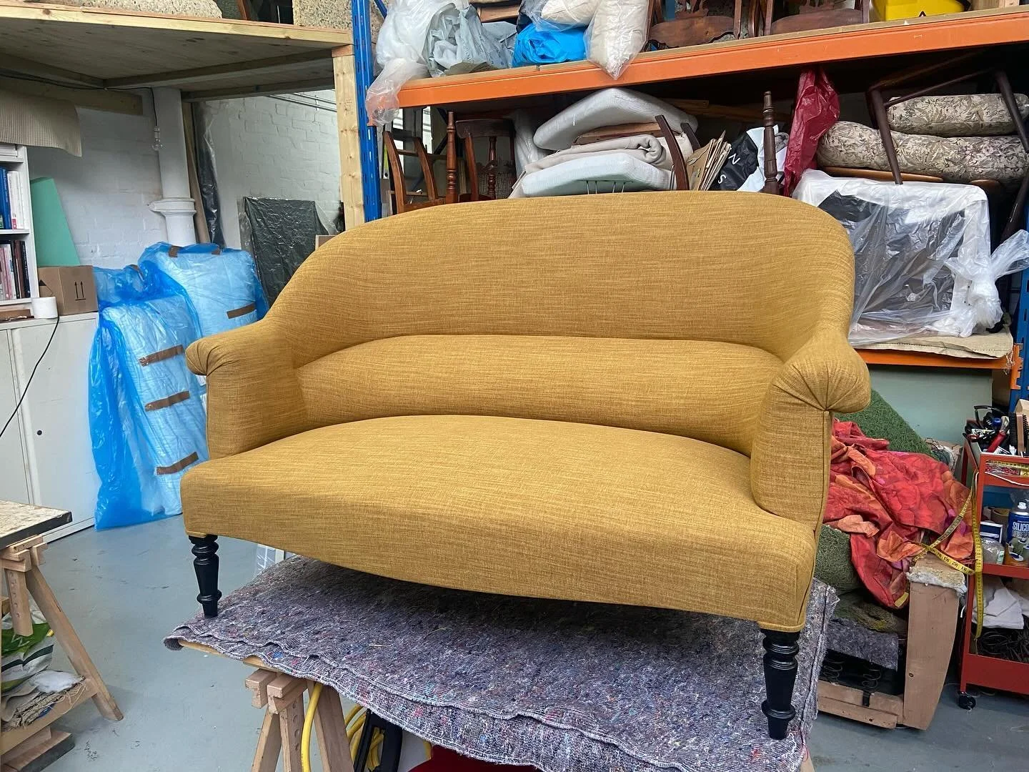 Gorgeous little Napoleon III French sofa - which came stripped with original upholstery in amazing condition. Just needed second stuffing and a lot of patience getting that lumbar on wrinkle free. Kept is simple and fuss-free #traditionalupholstery #