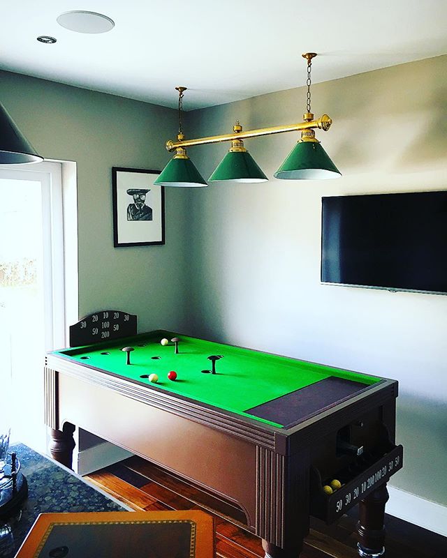 Client asked if we could do something with there billiards table in there bar which was a sandy colour brown we primed and sprayed it in a walnut colour to match the floor and then stencilled the numbers back on #gameroom #bar #cheltenham #townhouse 