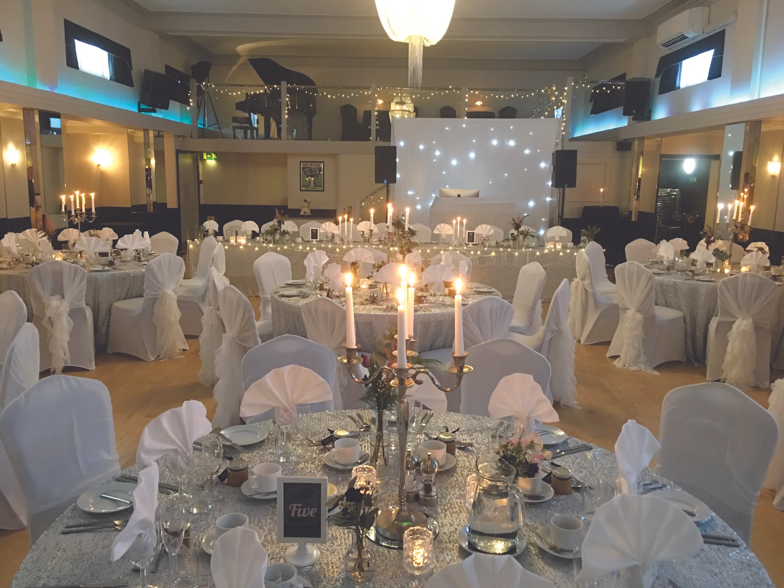 White Wedding with Candles and Fairy Lights at The Arlington Ballroom, Leigh-on-Sea