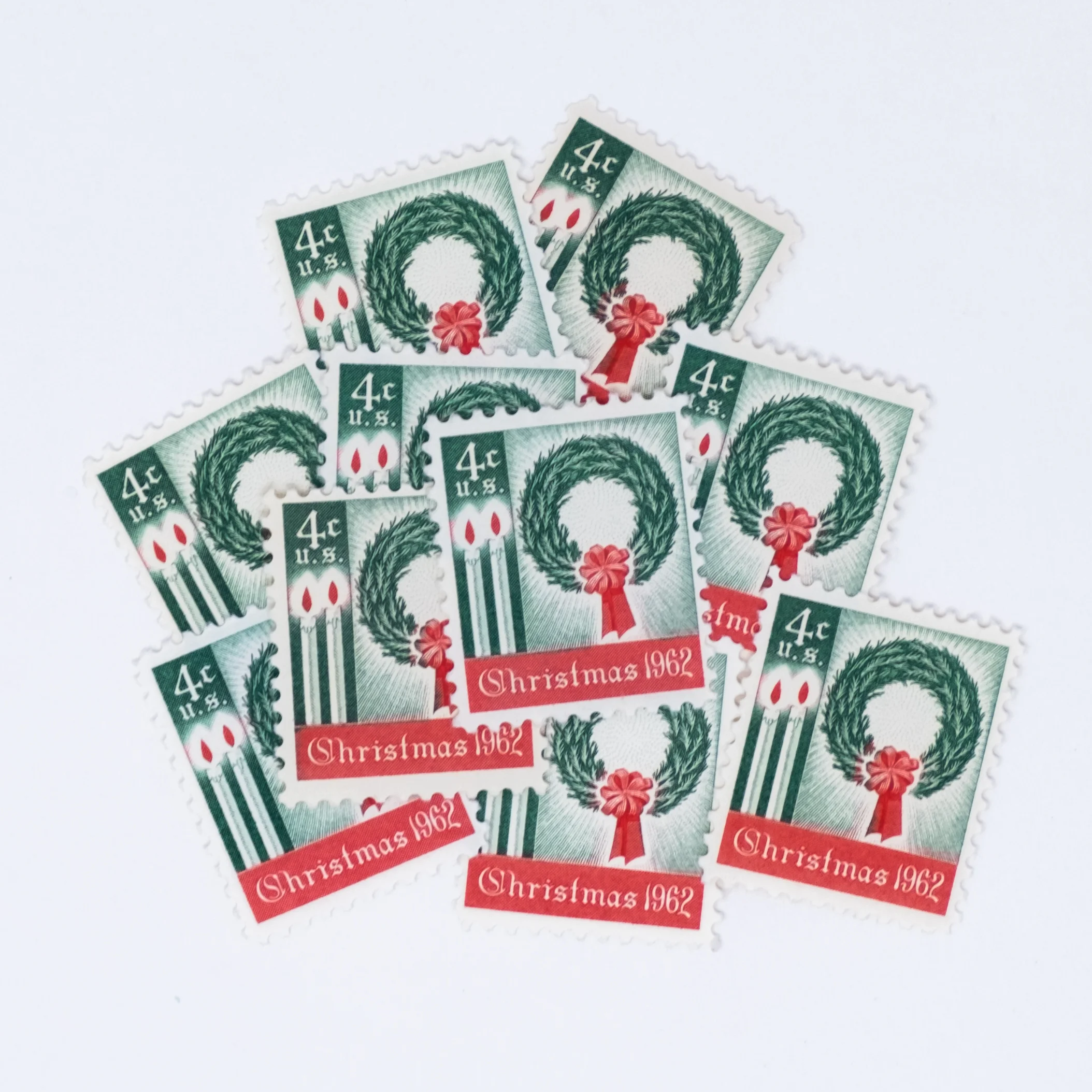10 x 4-cent 1962 Christmas Wreath Stamps