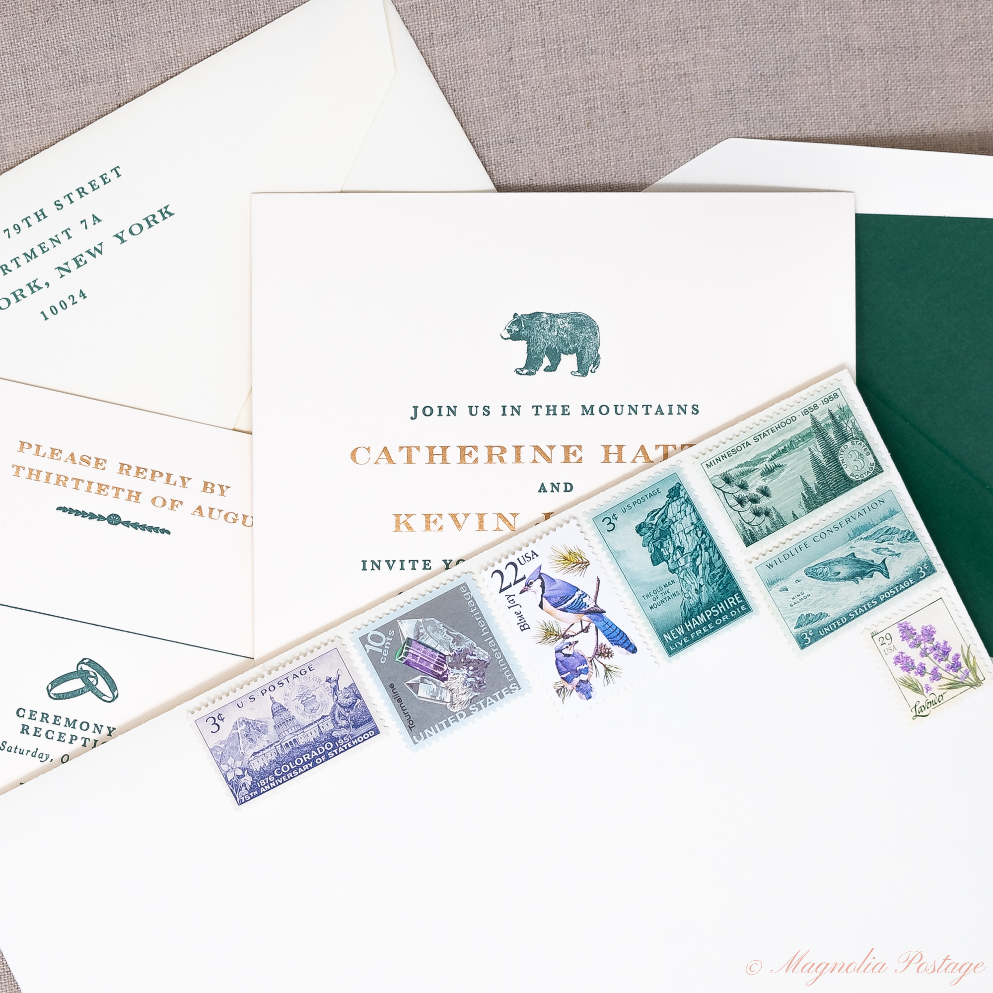 Vintage Mountain Wedding Stamps — Magnolia Postage
