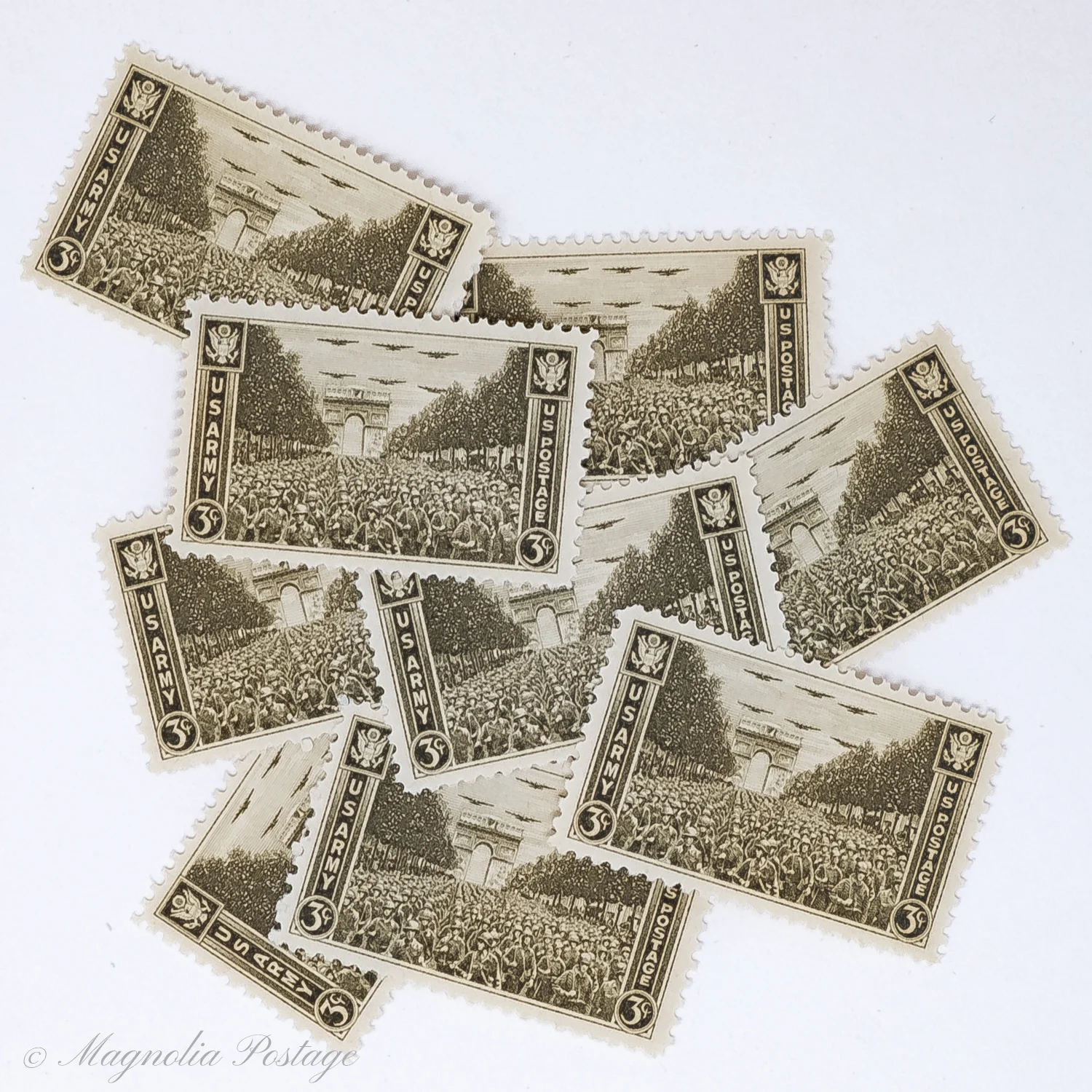 10 x 3-cent US Army stamps