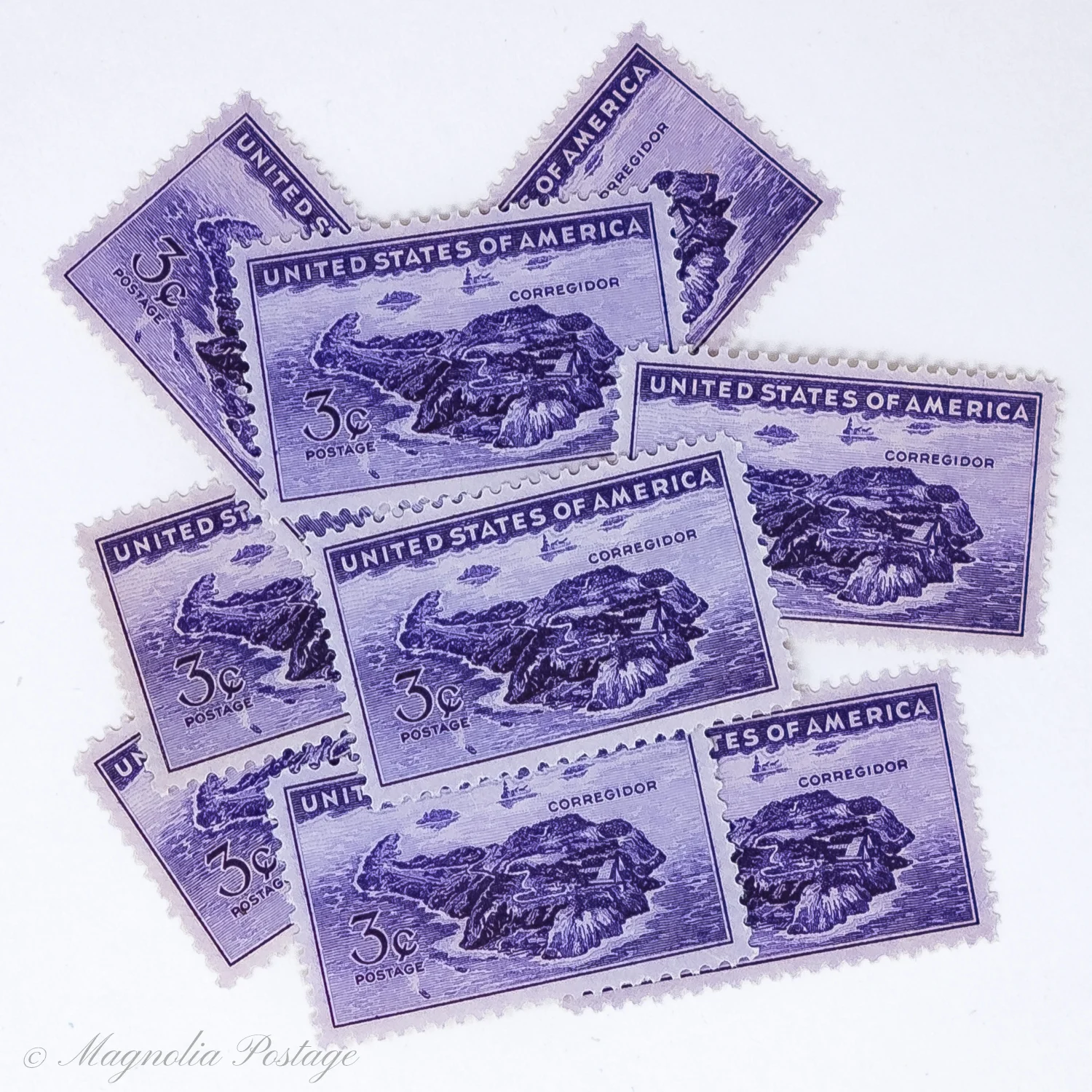 10 x 3-cent View of Corregidor stamps