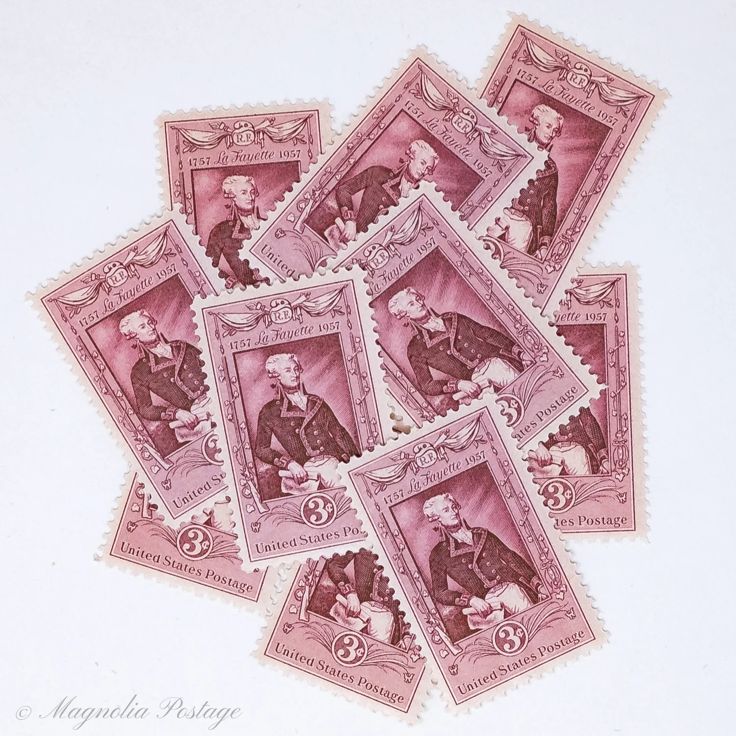 10 x 3-cent Lafayette stamps