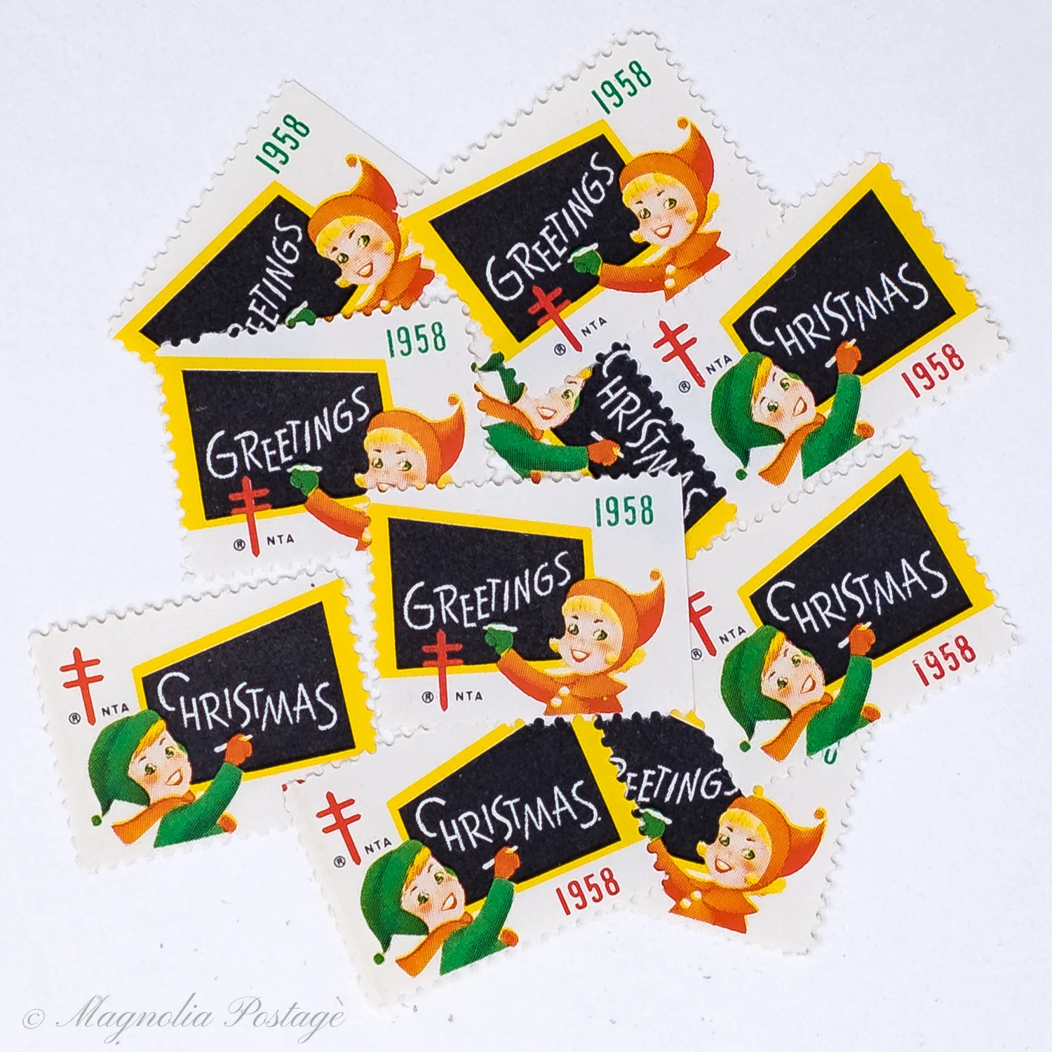 10 x 1958 American Lung Association Christmas Seals