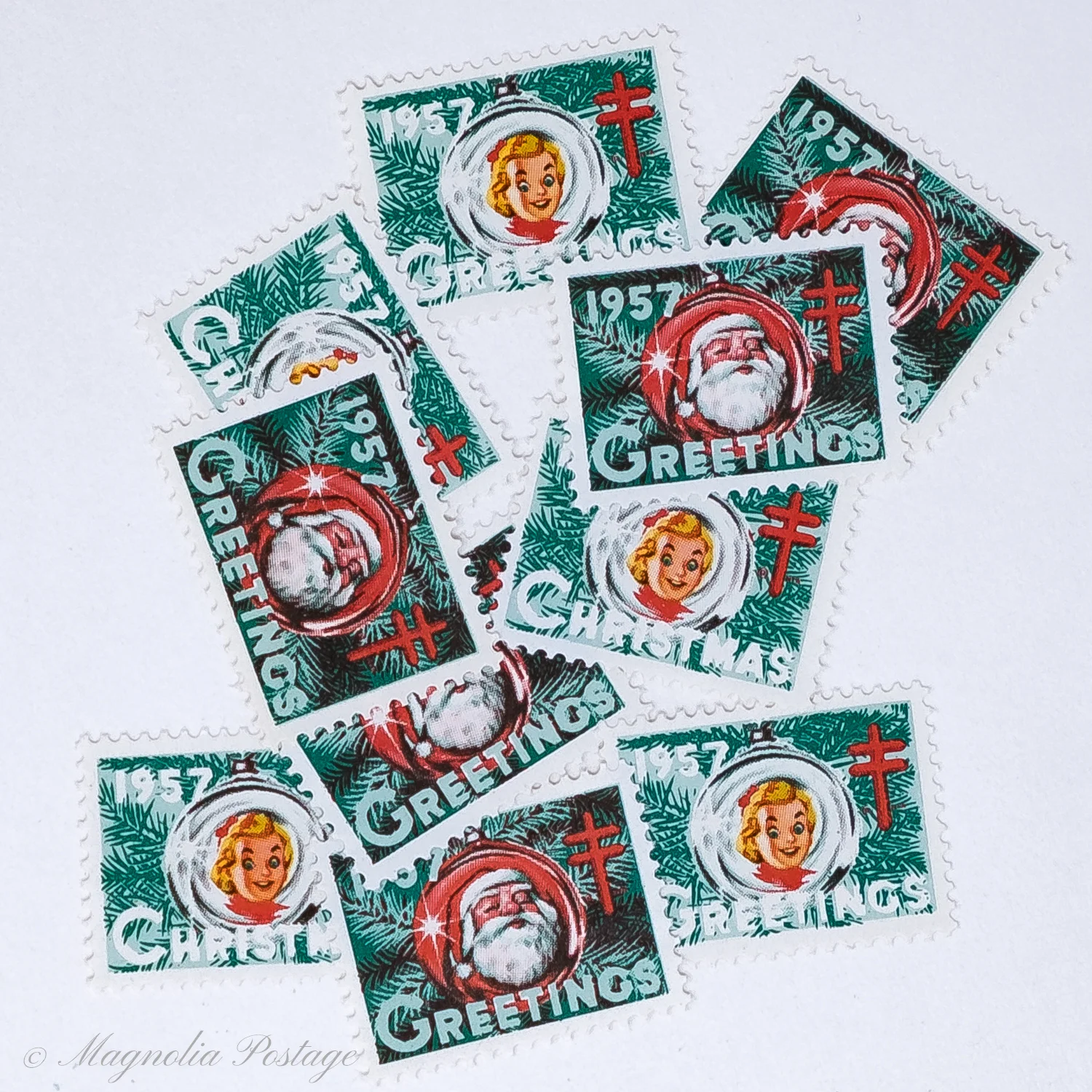 10 x 1957 American Lung Association Christmas Seals