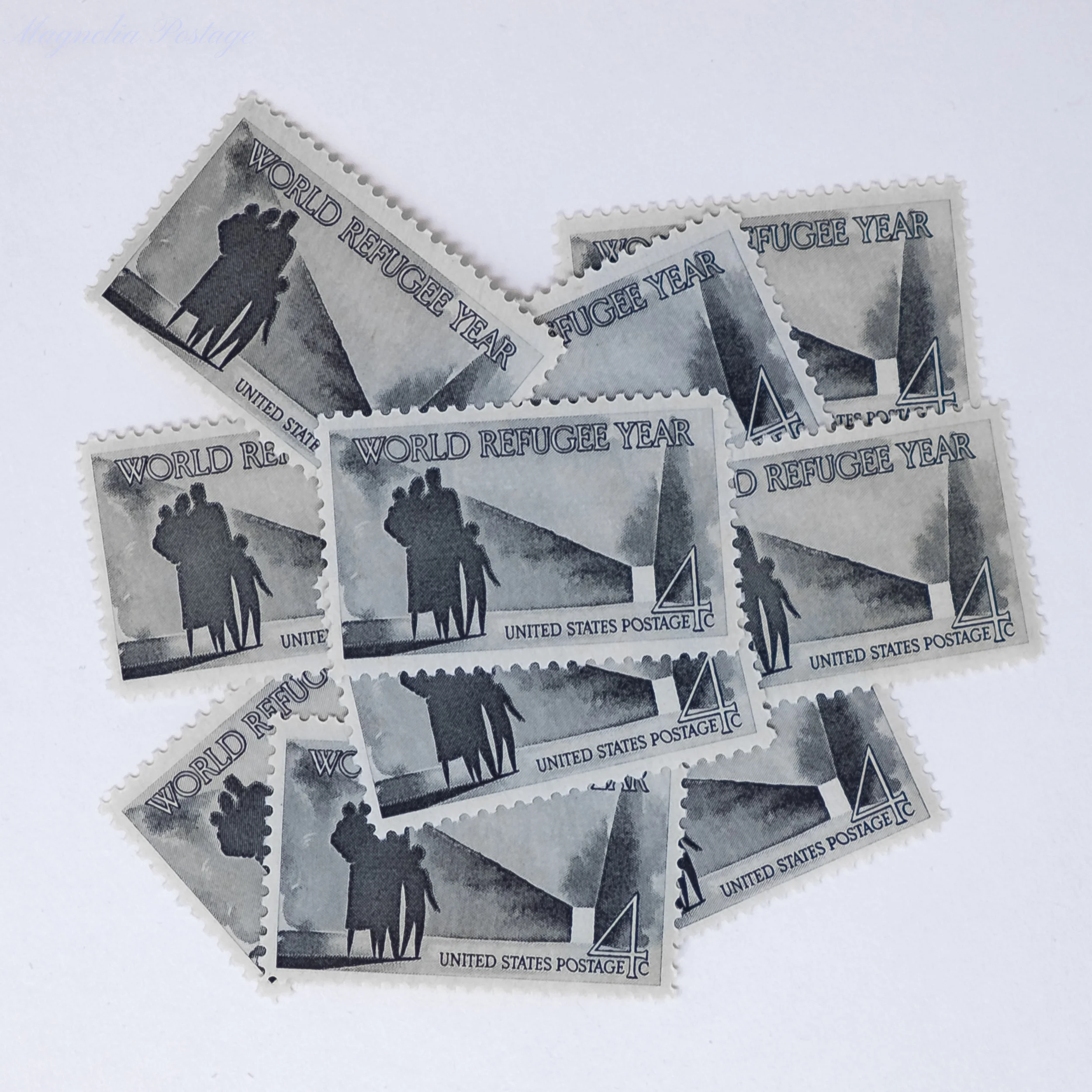 10 x 4-cent World Refugee Year stamps