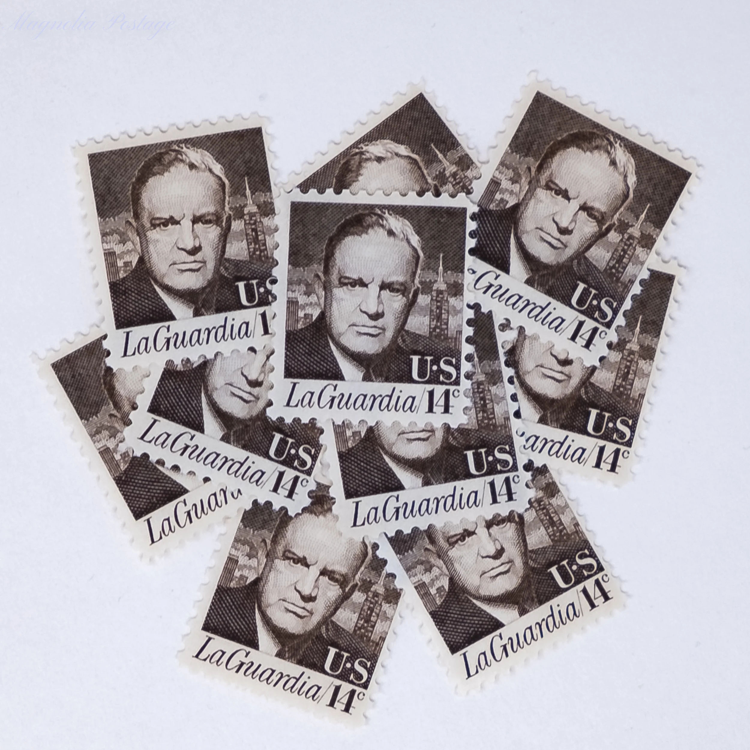 10 x 14-cent LaGuardia stamps