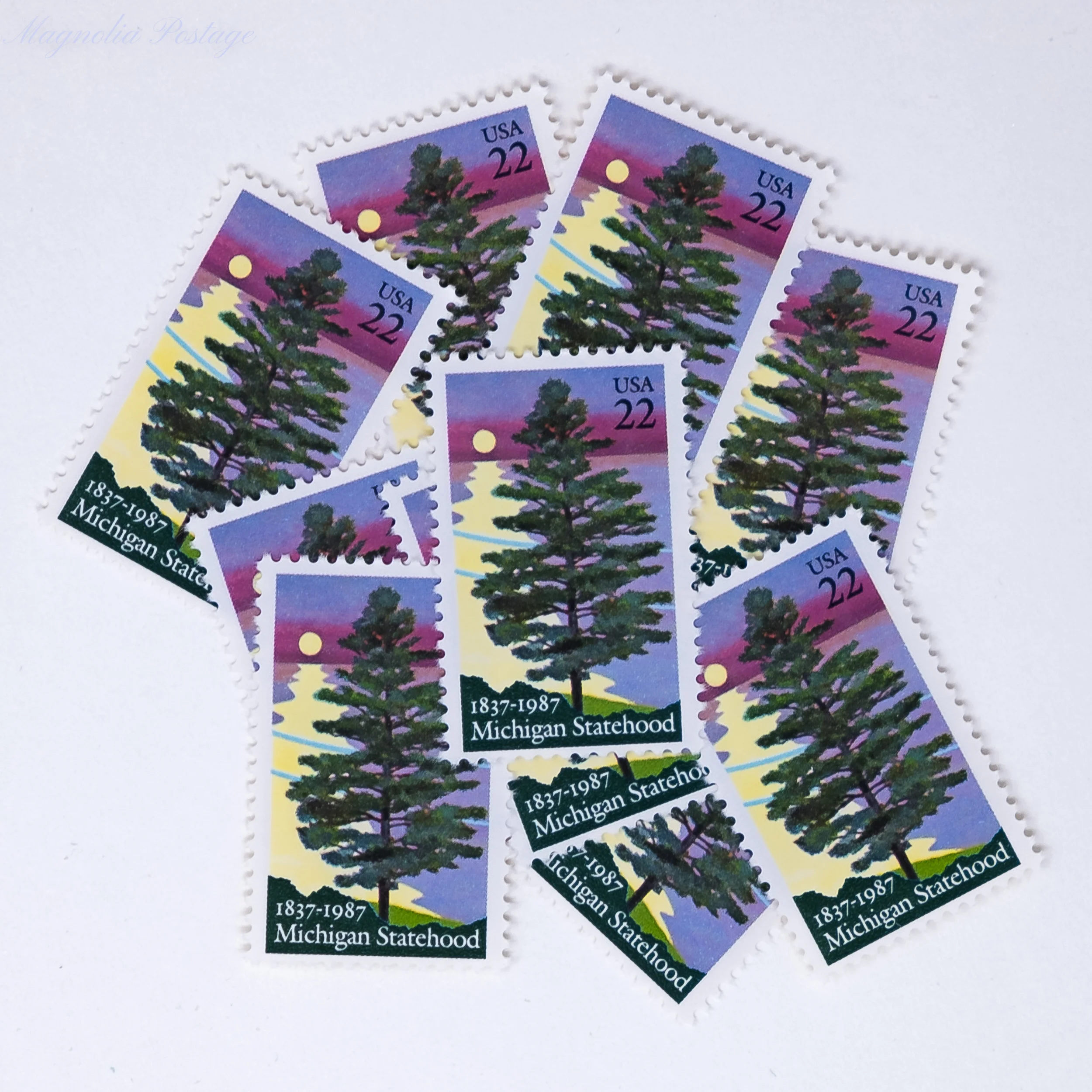 10 x 22-cent Michigan Statehood stamps