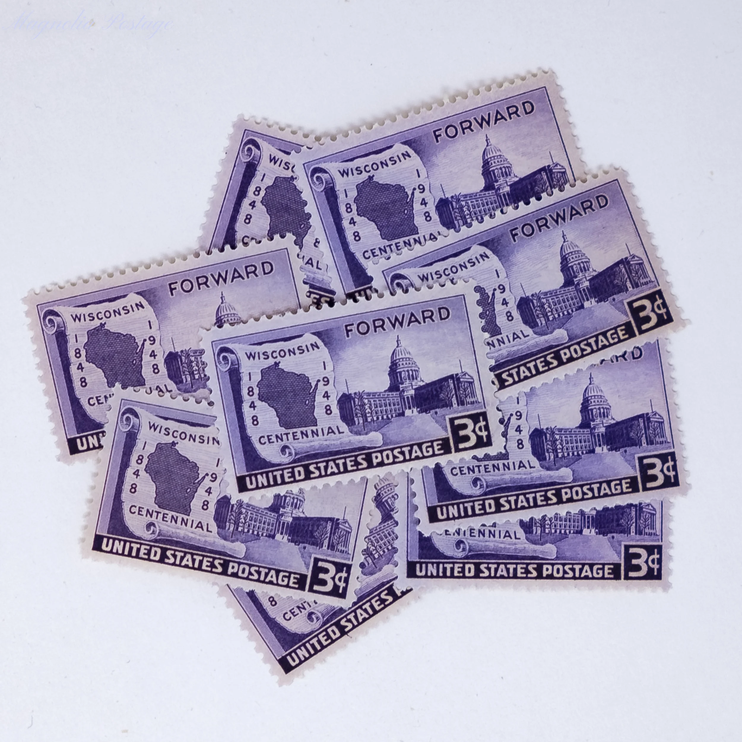10 x 3-cent Wisconsin stamps