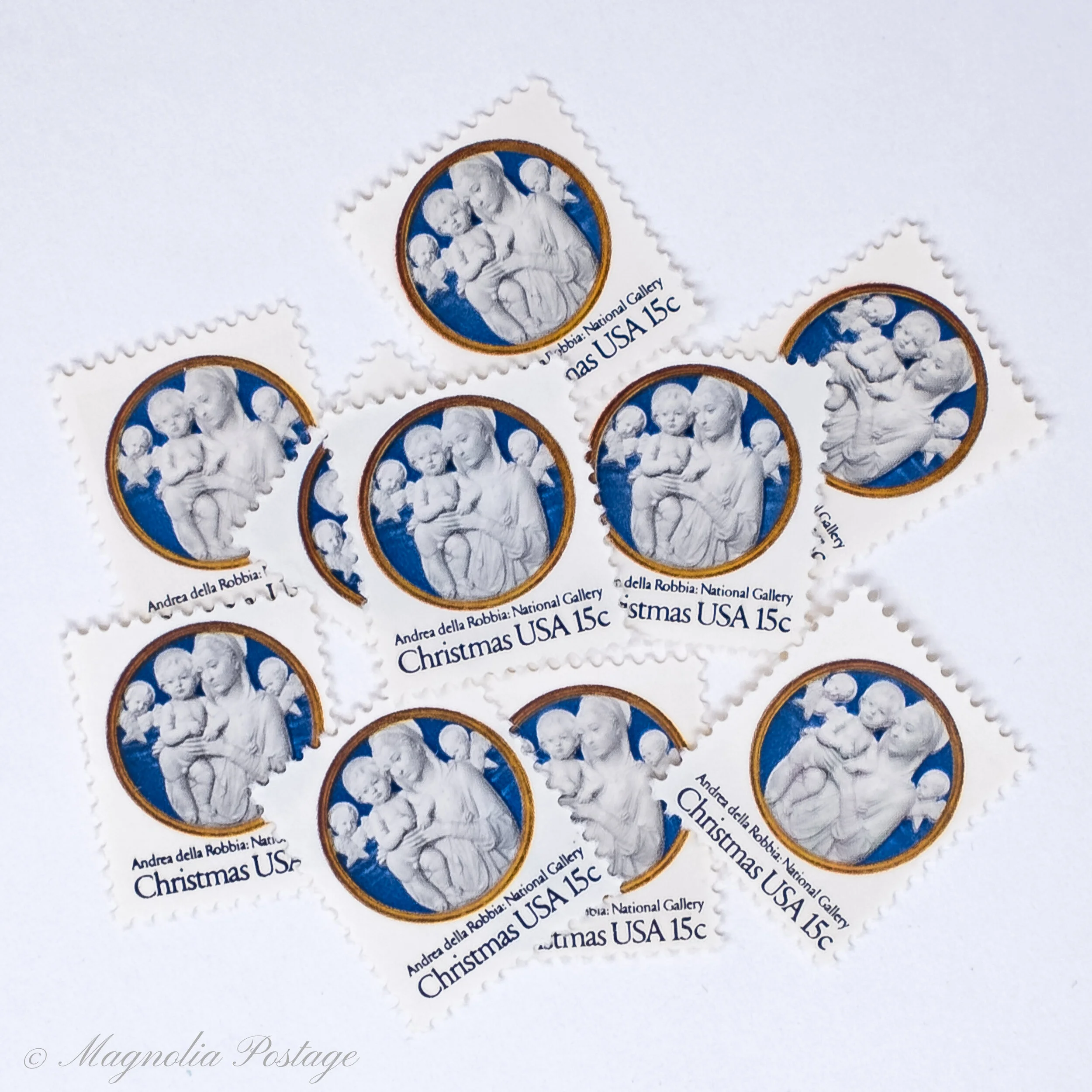 10 x 15-cent Madonna and Child, Robbia stamps