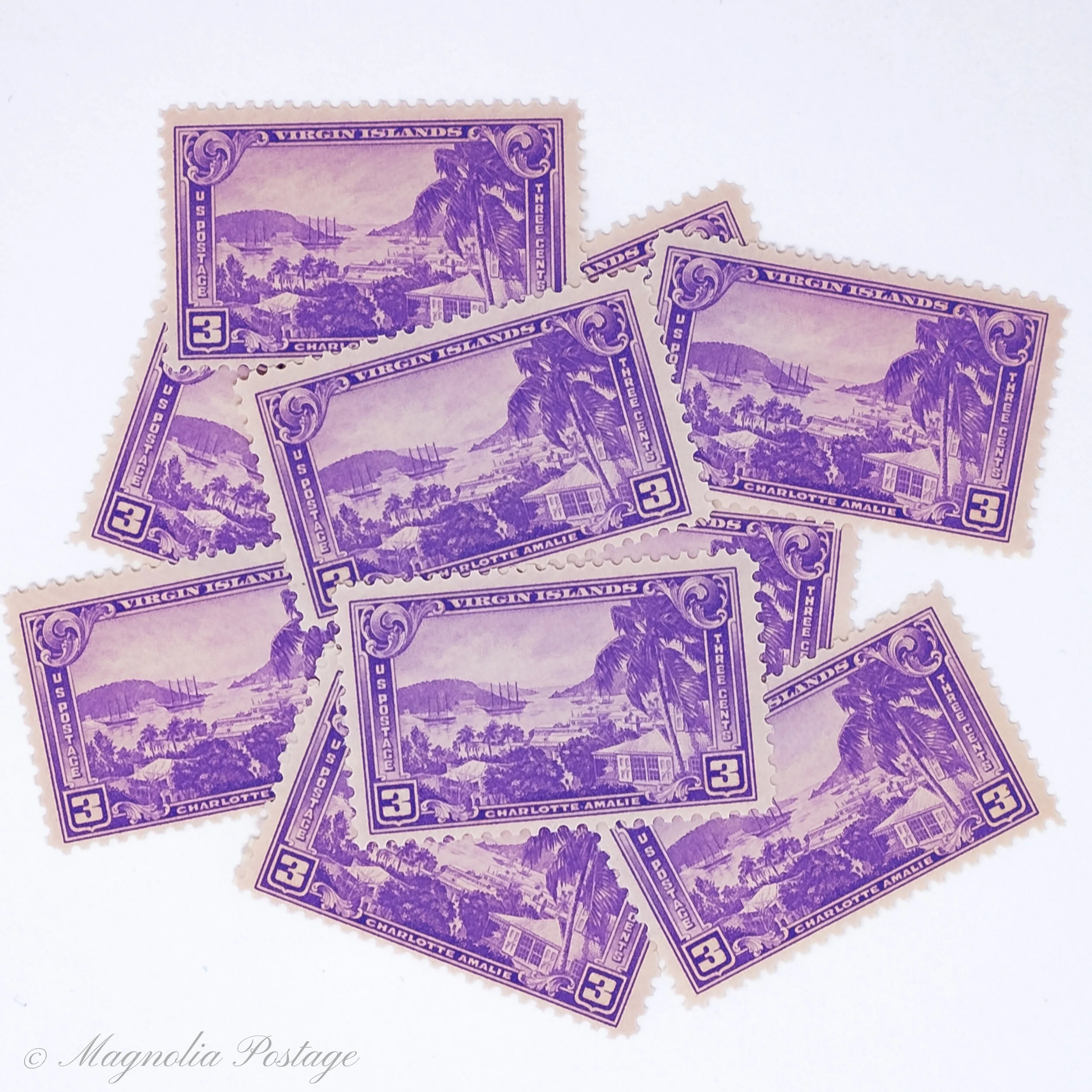 10 x 3-cent US Virgin Islands, Charlotte Amalie stamps