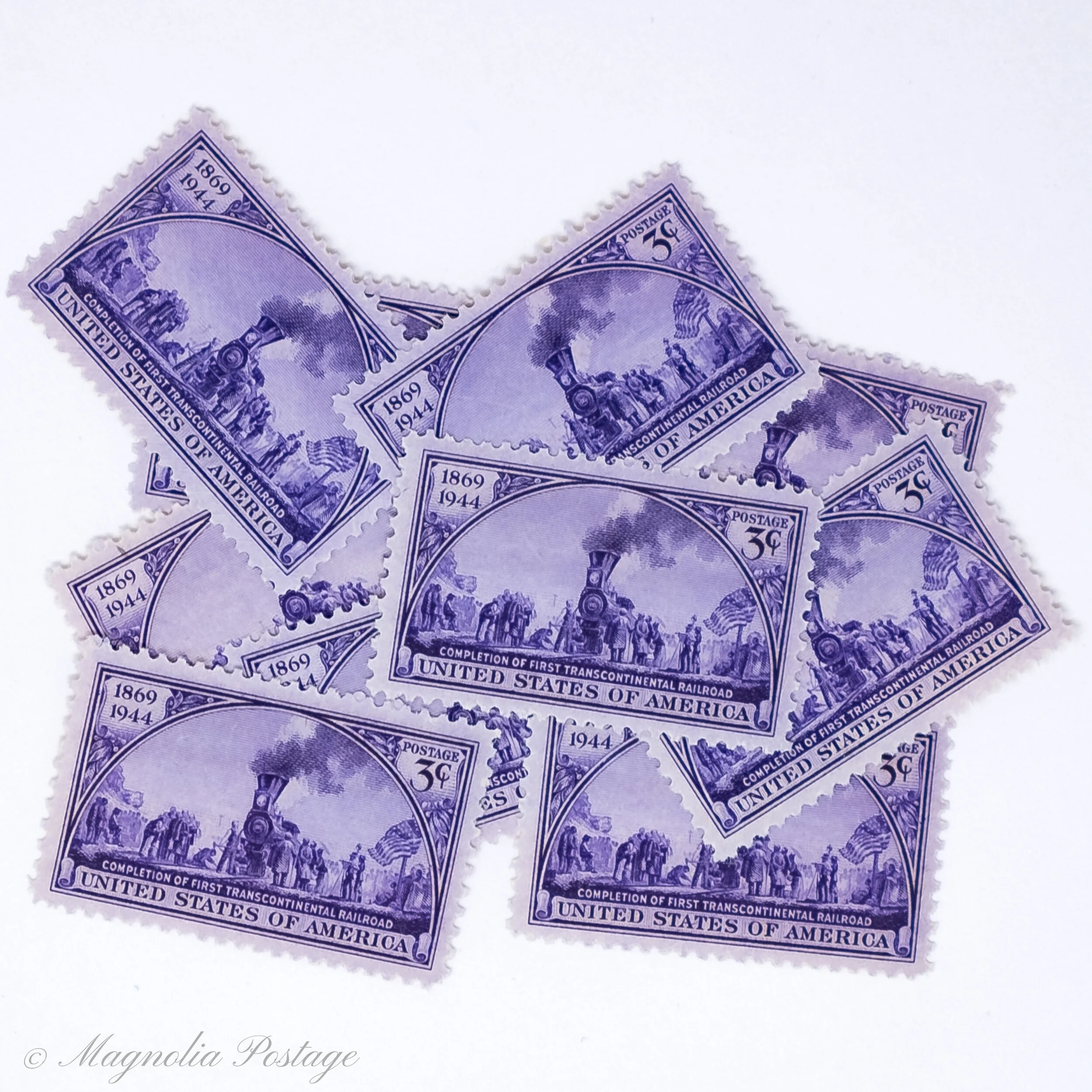 10 x 3-cent First Transcontinental Railroad stamps