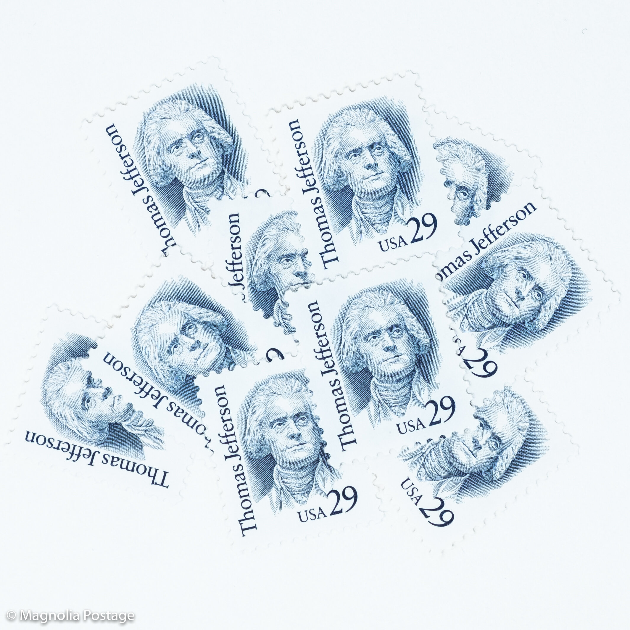 10 x 29-cent Thomas Jefferson stamps