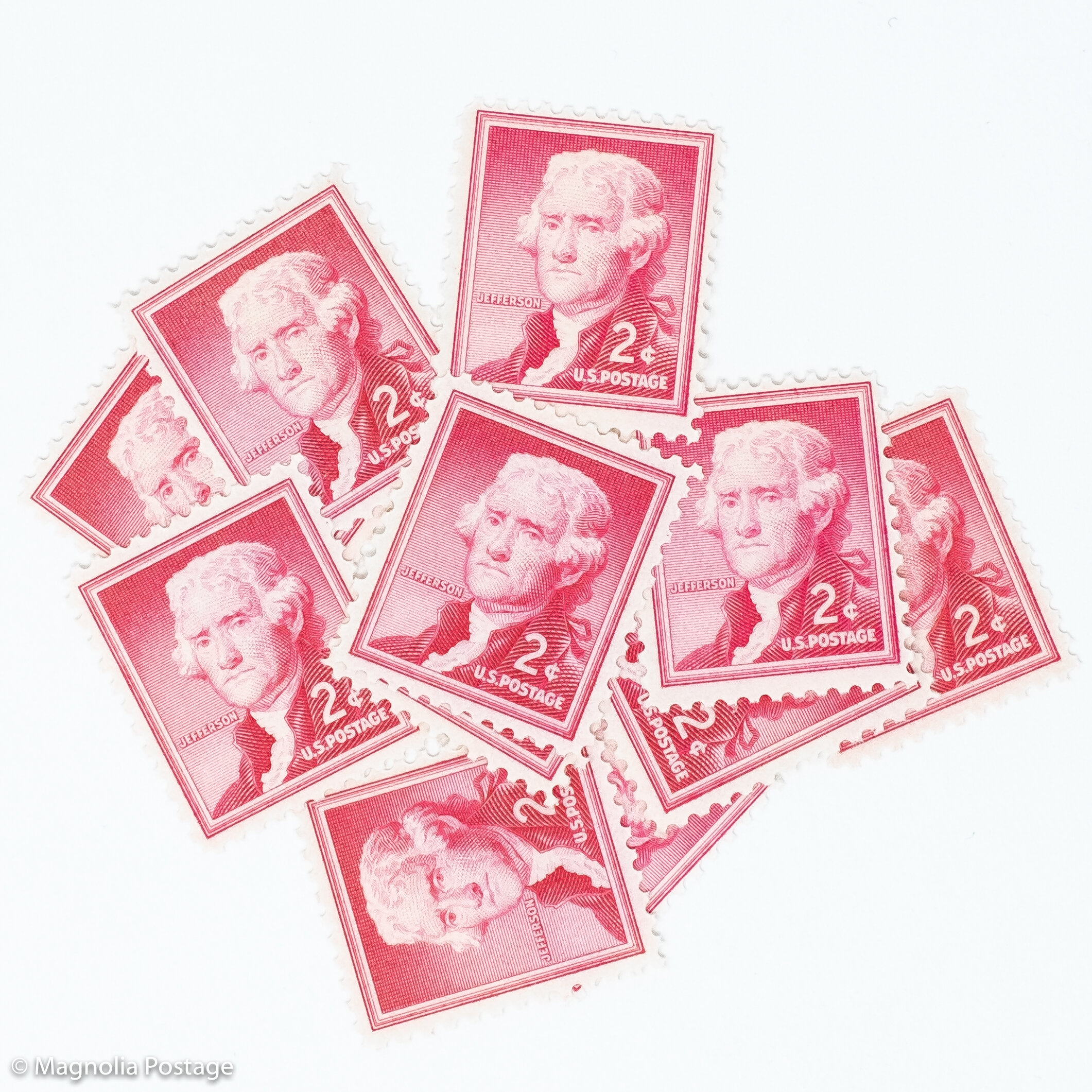 10 x 2-cent Thomas Jefferson Profile stamps