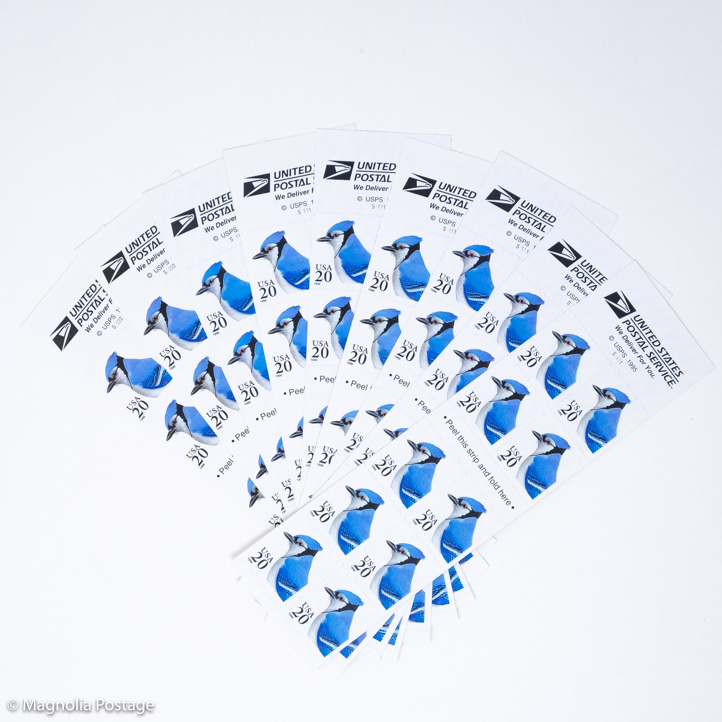 10 x 20-cent Blue Jay stamps