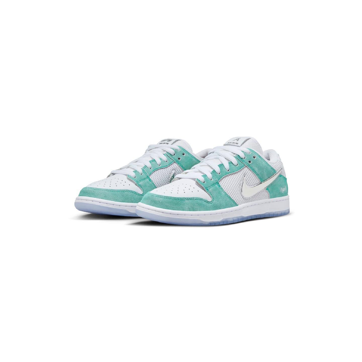 Australia&rsquo;s April Skateboards teams up with Nike SB to release their first sneaker collaboration this month.

The signature Dunk Low comes in a cool mint green with metallic silver accents, icy white midsole, translucent outsole featuring the b