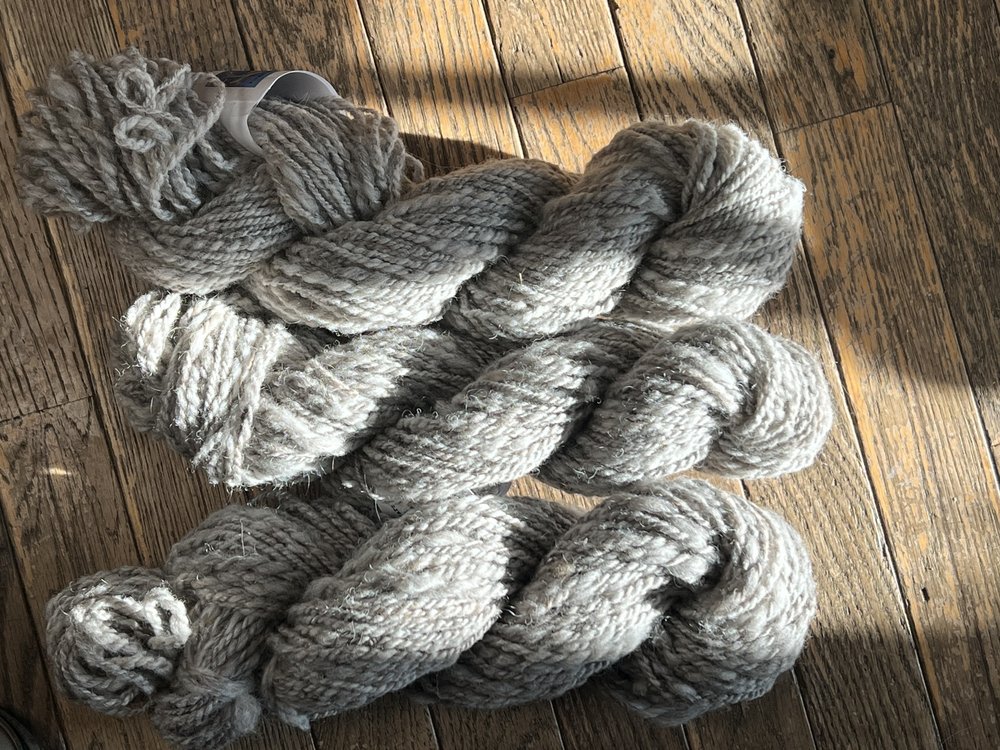 80 yards, chunky, Handspun, wool yarn. Natural fleece color