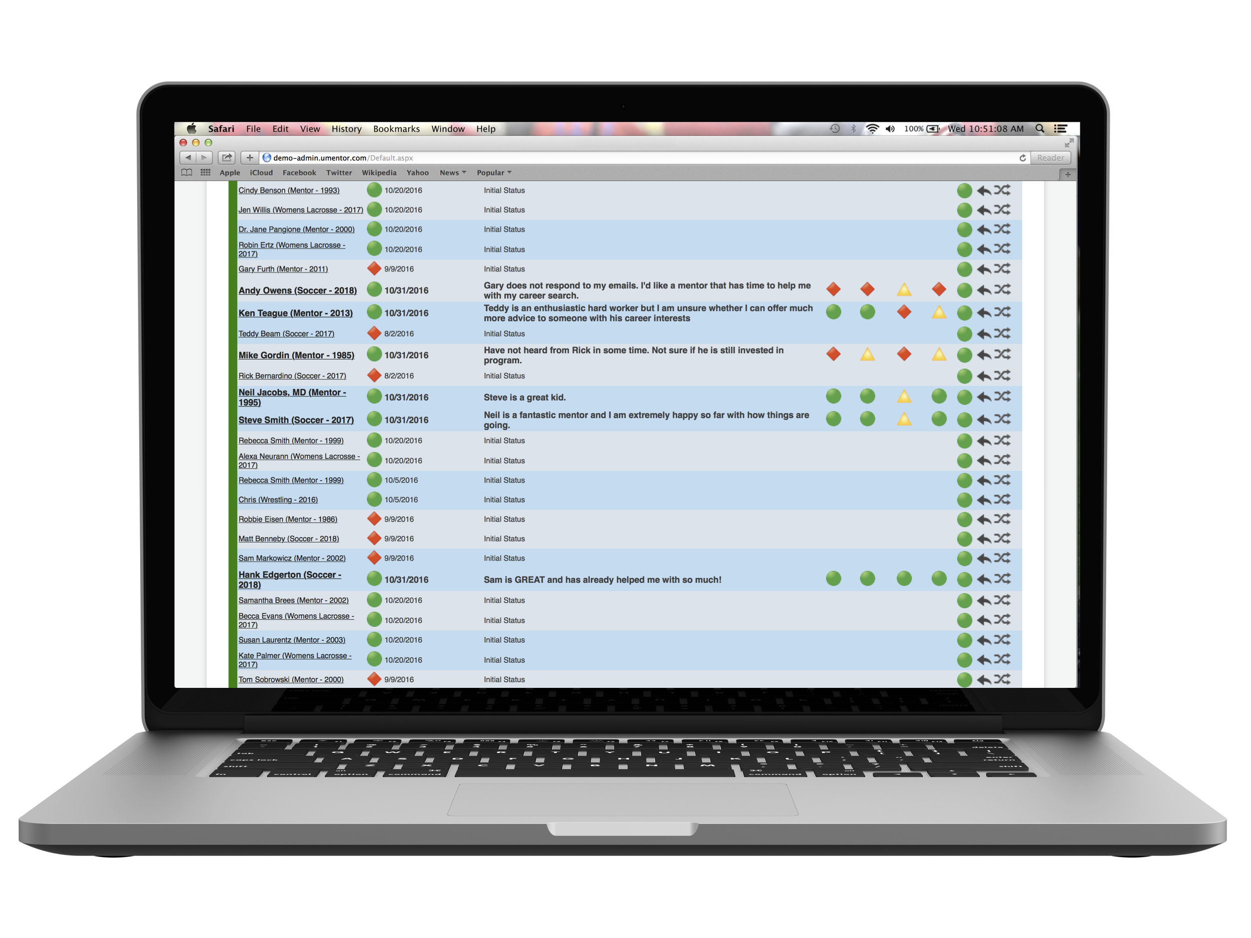  Umentor's admin panel allows for easy management of a large number of users at once. 