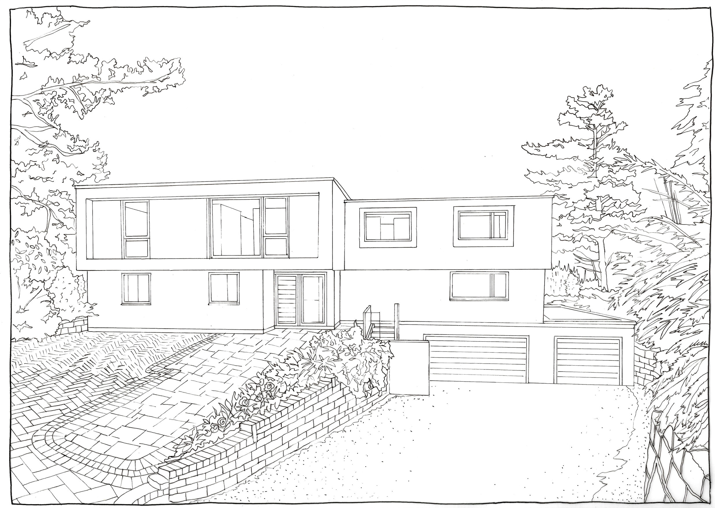 FRONT ELEVATION - ORIGINAL PEN DRAWING