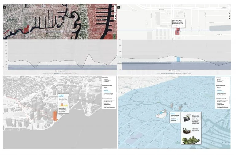 The platform reveals sectional relationships between the built from and ground water conditions. Image by MIT Urban Risk Lab and University of Toronto Daniels Faculty (Masoud / Mazereeuw).