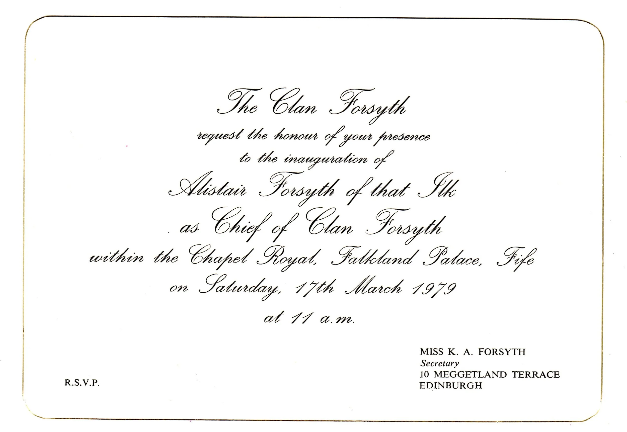 inauguration invitation of alistair forsytH