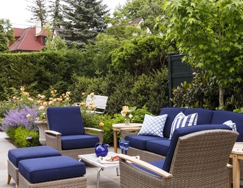 The South Terrace with deep cushioned couches and chairs to view the parterre garden from