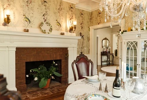 “Birds & Bees” installed, and the Dining Room ready for a romantic dinner party.