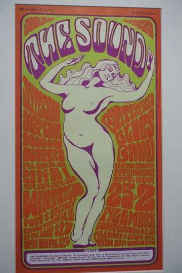 Artist: Wes Wilson, 1966 Winterland and the Fillmore Ballroom Bands: Jefferson Airplane, Muddy Waters, Butterfield Blues Band