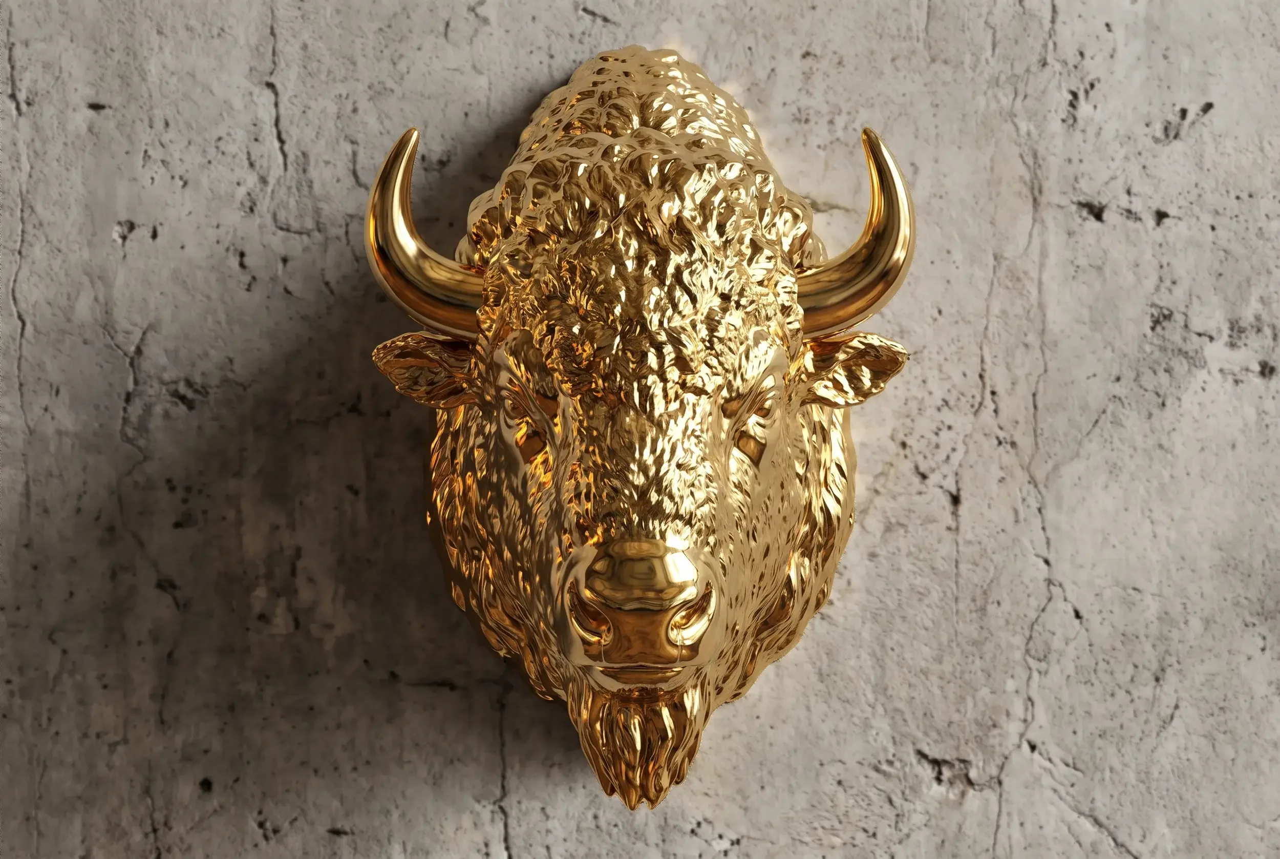 Golden bison sculpture from the visual archive of no.bi, founder of WHAT WE DO IS SECRET®