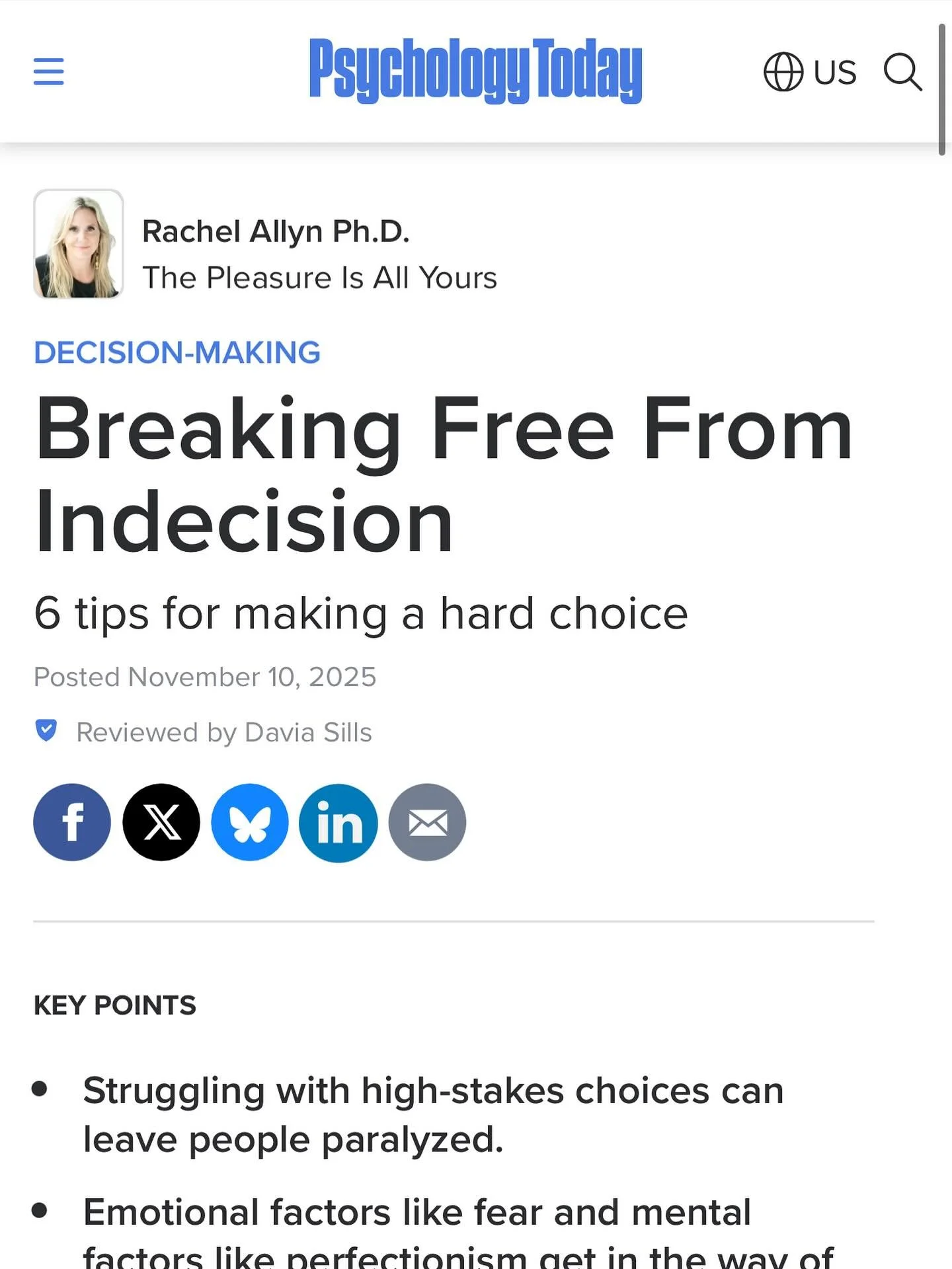 After a bit of a break, I&rsquo;m back to writing for my Psychology Today column. This article on indecision plays off the podcast I just posted on &ldquo;Life Unscripted.&rdquo; If you&rsquo;re going through a time of confusion regarding making a ch