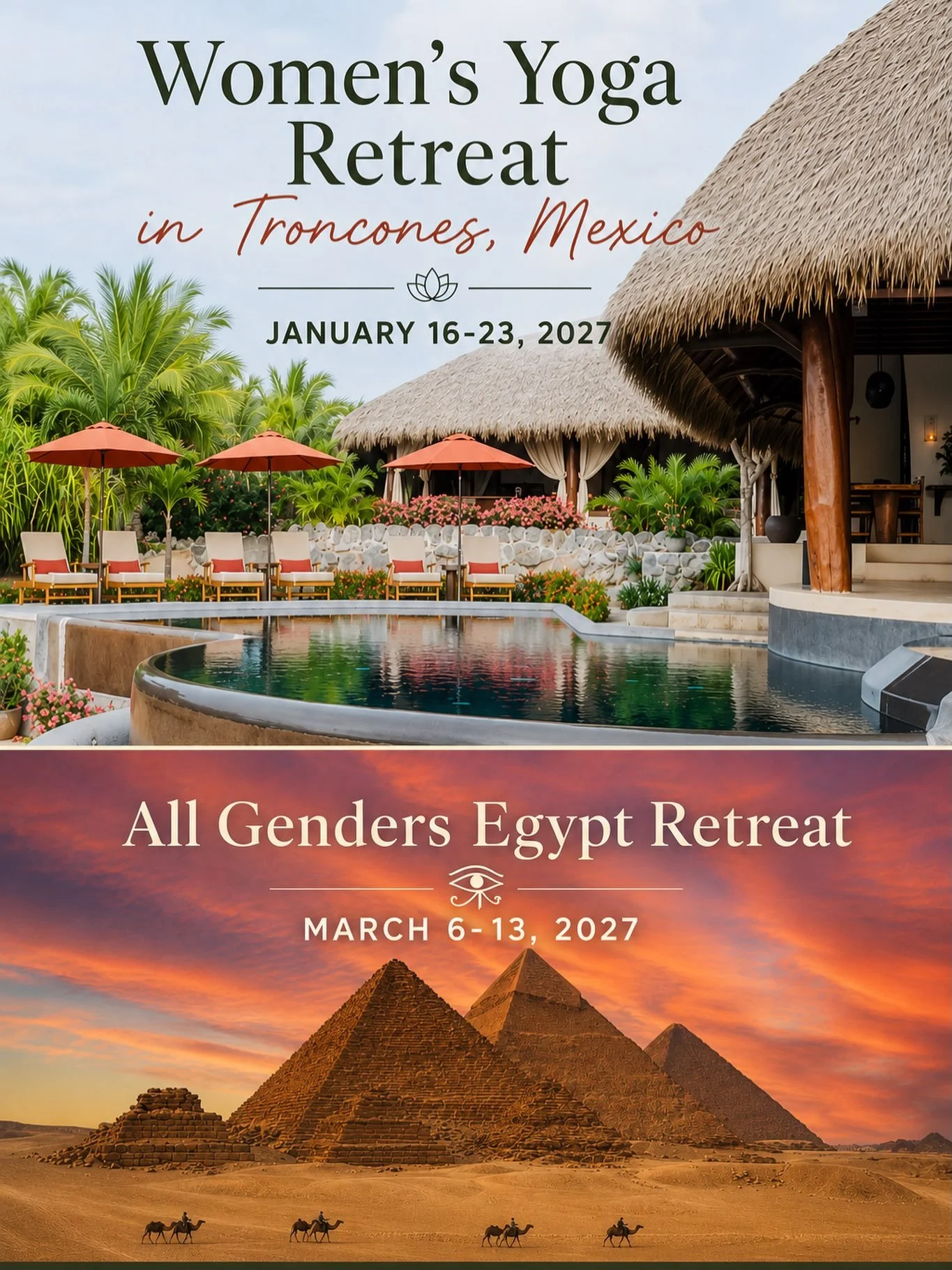 Join me for one or both retreats this winter! 
(1) Women&rsquo;s yoga &amp; pilates retreat in Troncones, Mexico, Jan 16-23rd and 
(2) An all-genders adventure retreat in Dahab, Egypt March 6-13th. 
🌊 Make this your best winter yet! ☀️ 
Lots more in