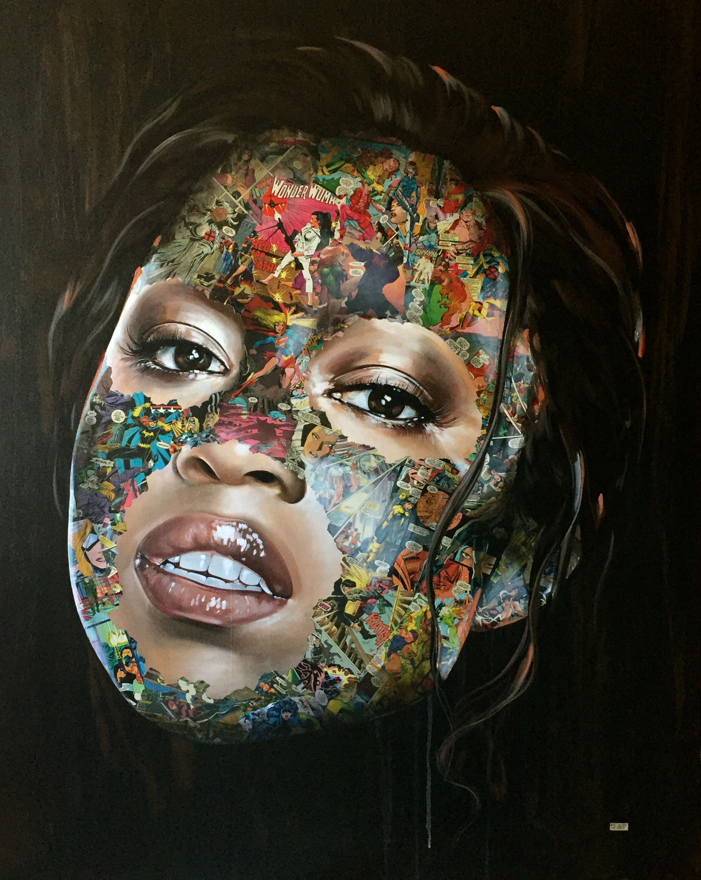  Sandra Chevrier, "La Cage Quand La Lumiere Regne." 2016. Acrylic and collage on canvas. 48 x 60 in. 