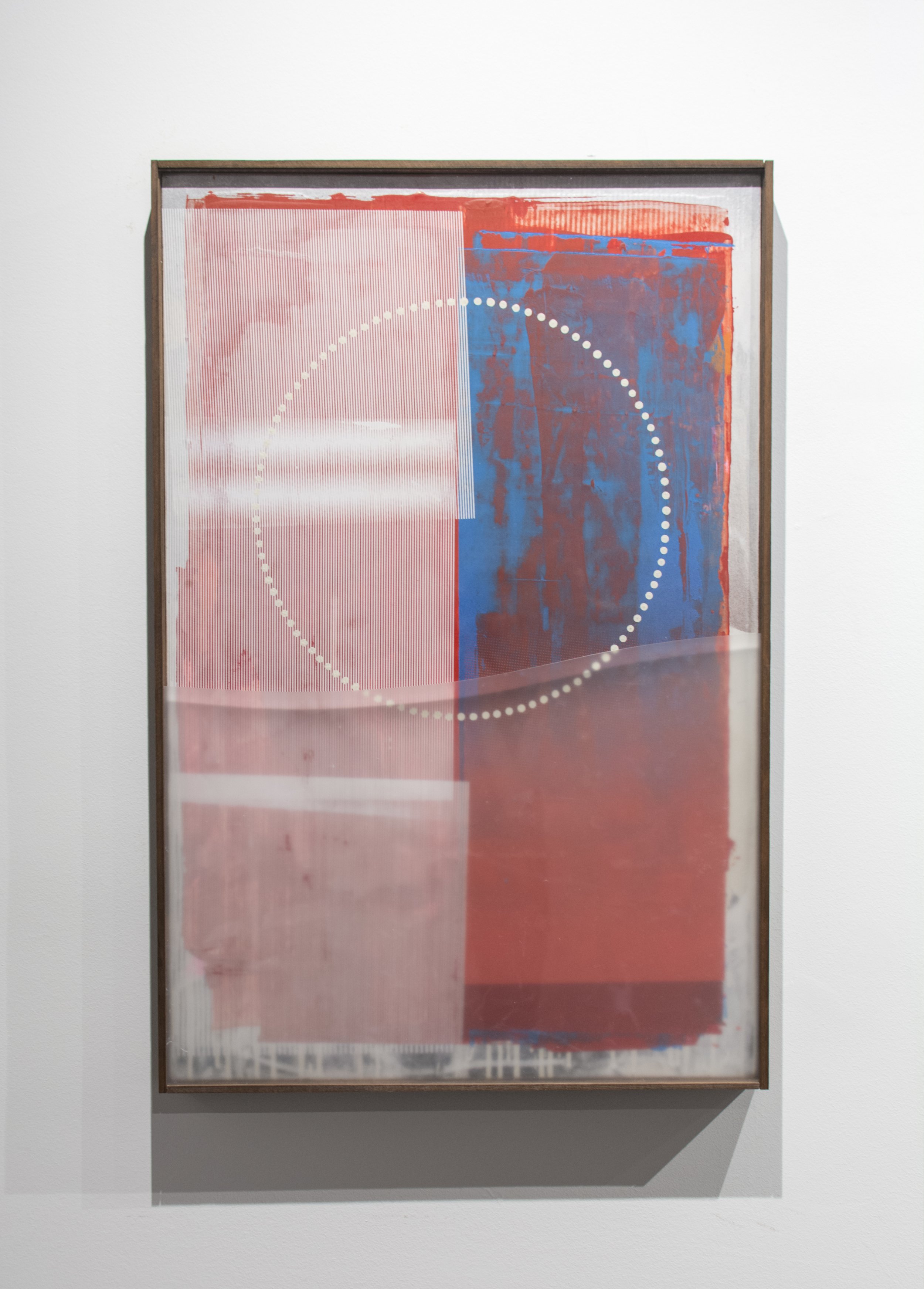   Erik Otto, Radiant 2, 2016. Enamel, acrylic, spray paint, screen print, framed with mylar. 24 x 36 in.&nbsp;  