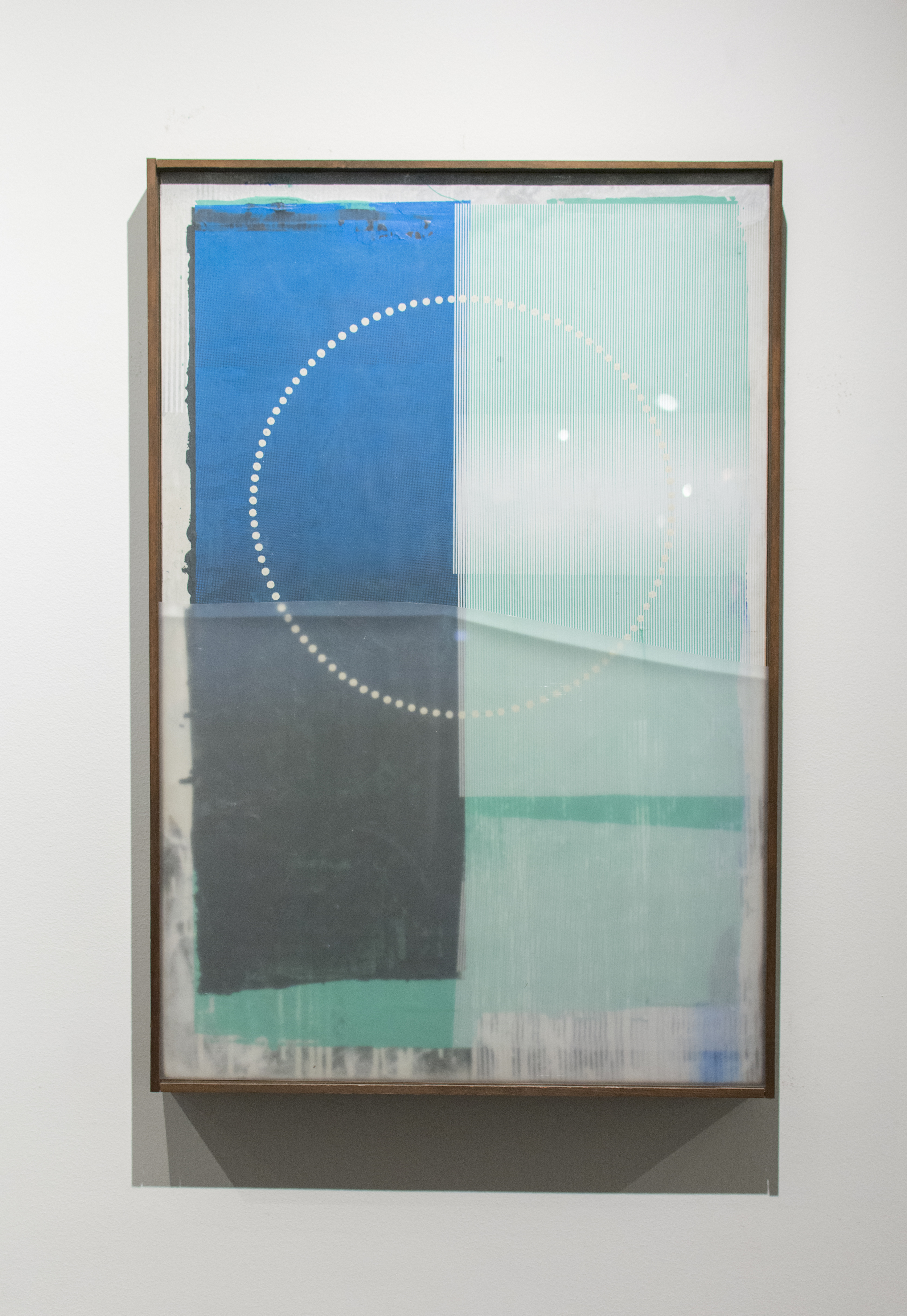   Erik Otto, Radiant 1, 2016. Enamel, acrylic, spray paint, screen print, framed with mylar. 24 x 36 in.&nbsp;  