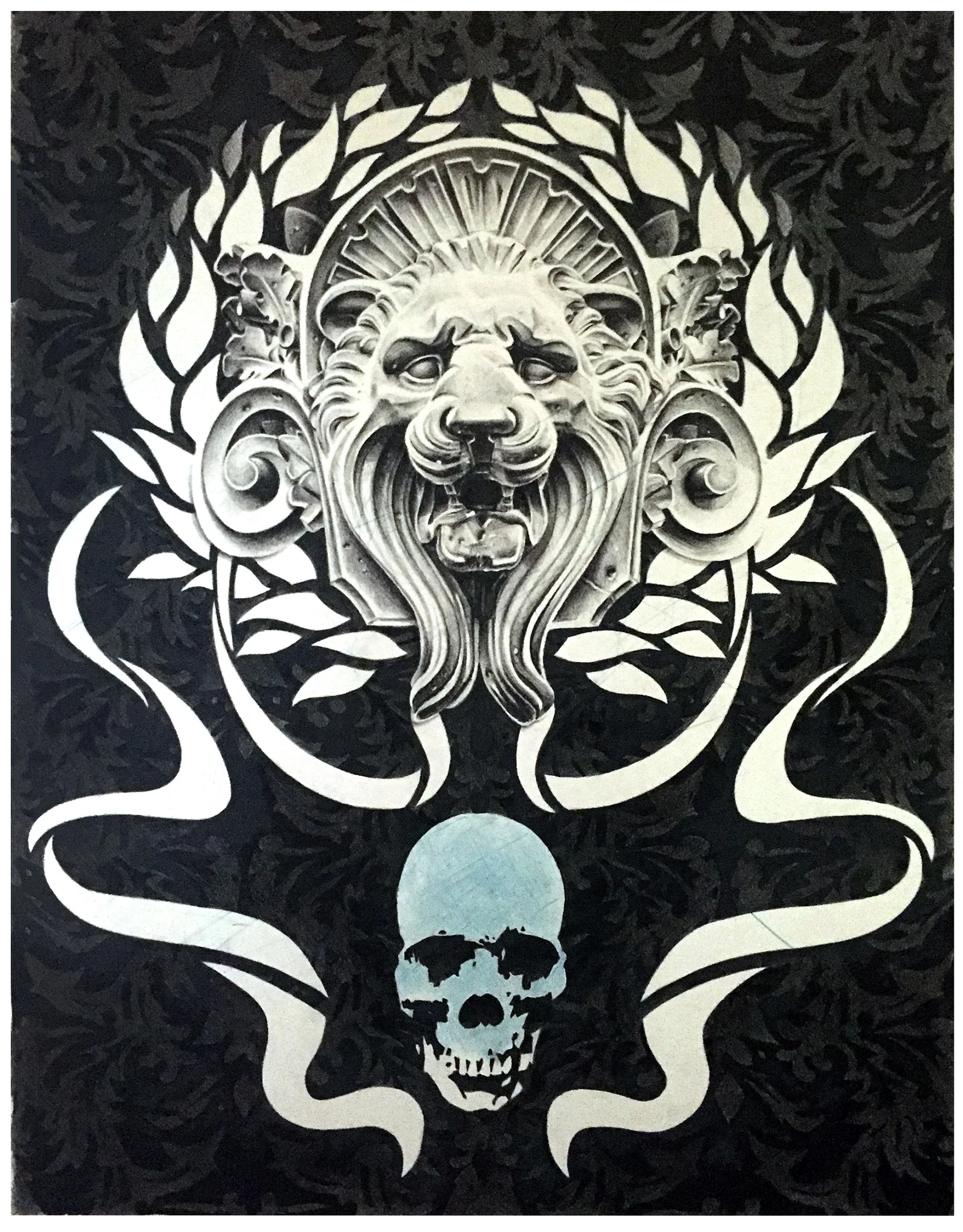 Joseph Grazi, "Panthera Morta" 2016. Colored pencil on paper, framed. 33" x 25". 